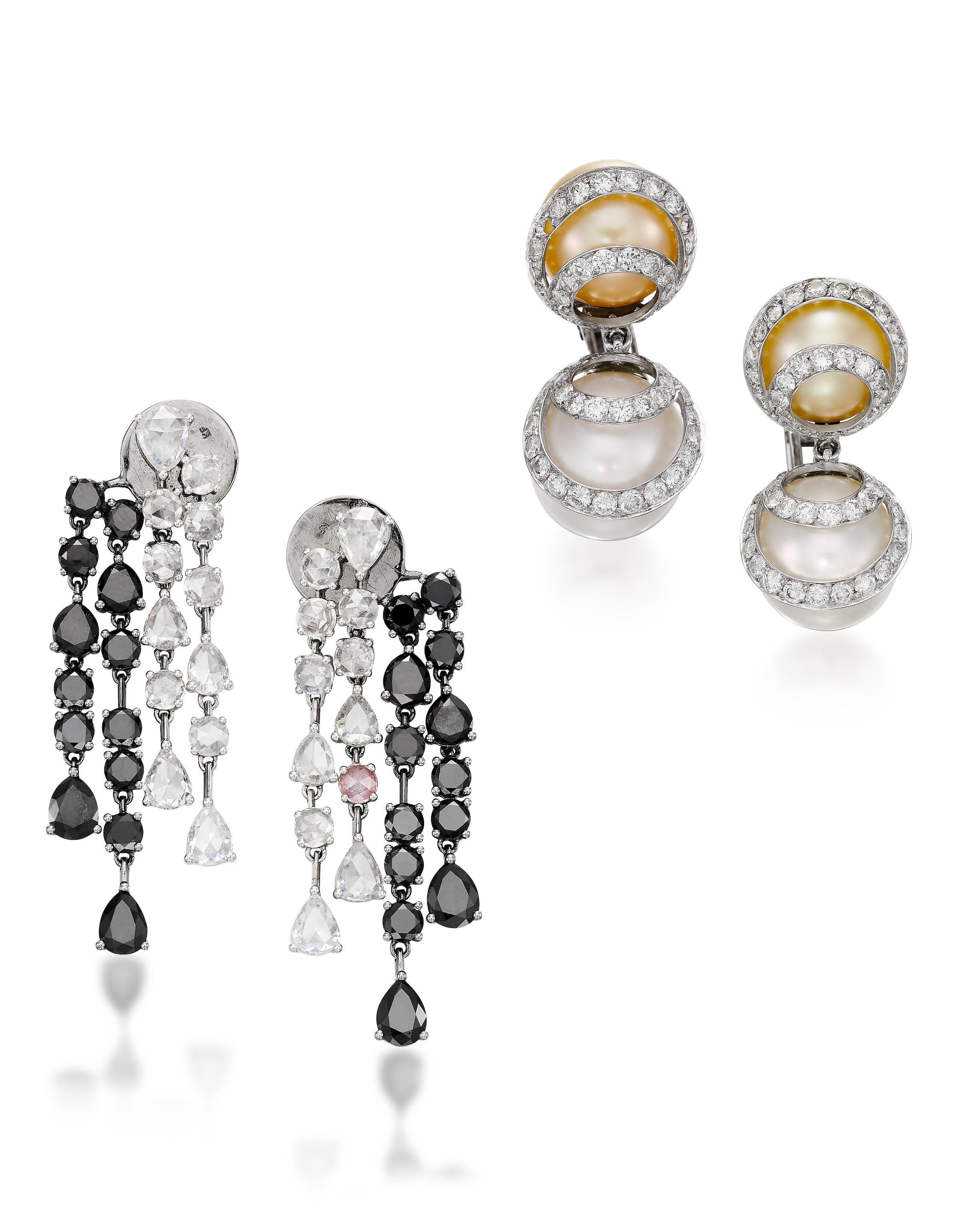 Appraisal: PAIR OF CULTURED PEARL AND DIAMOND EARCLIPS AND PAIR OF