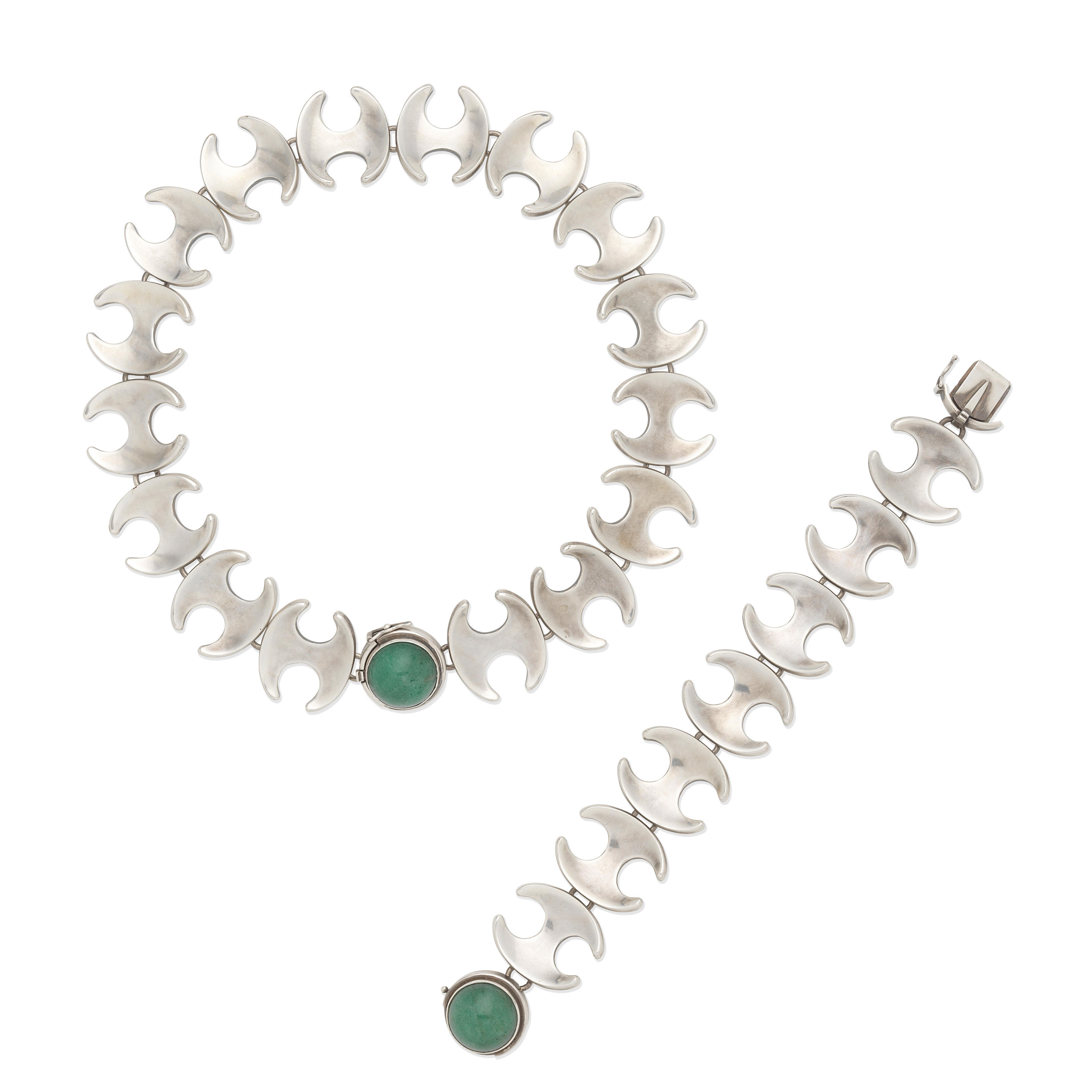 Appraisal: GEORG JENSEN SILVER AVENTURINE QUARTZ NECKLACE AND BRACELET st Aventurine