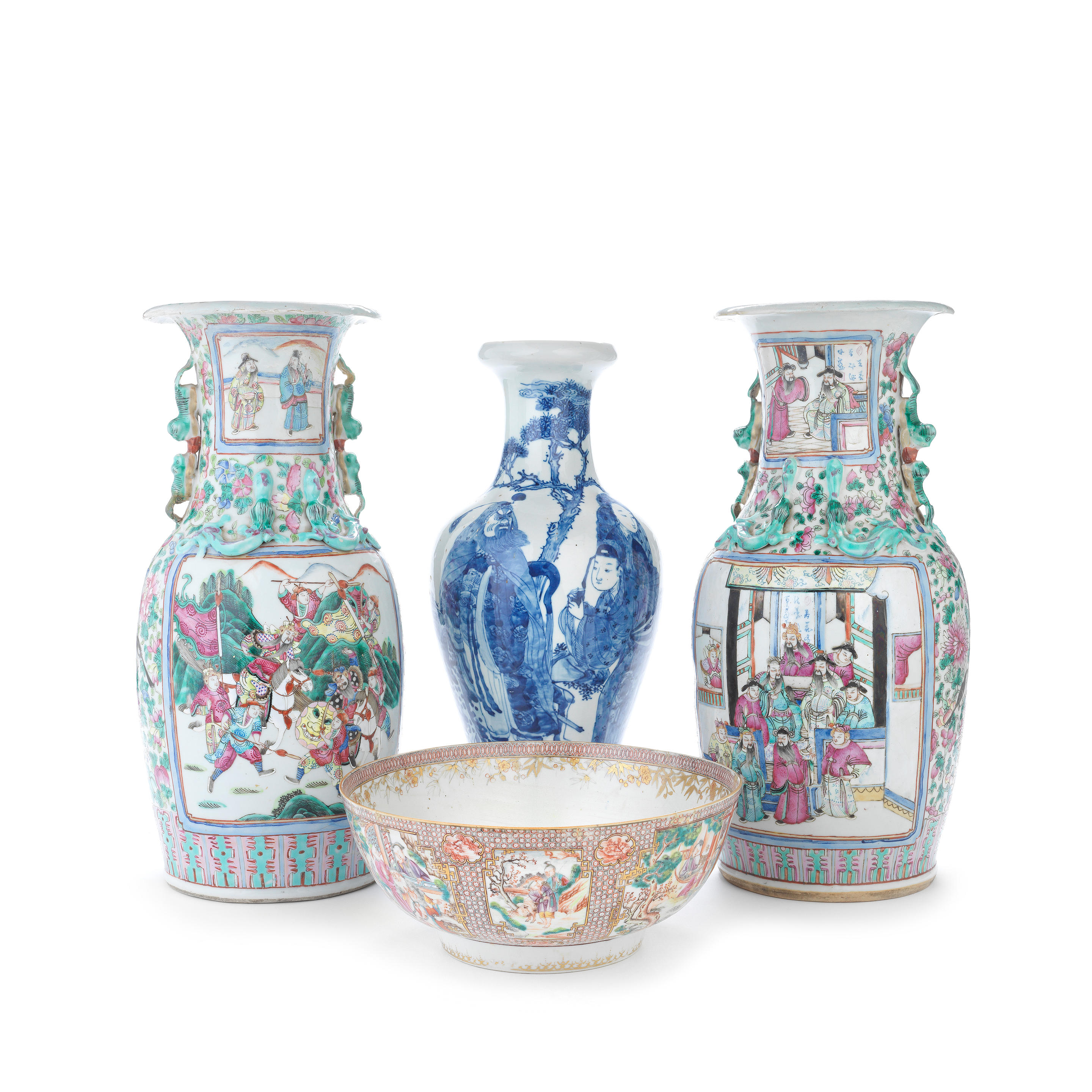 Appraisal: A PAIR OF CANTON FAMILLE ROSE PORCELAIN VASES A CHINESE