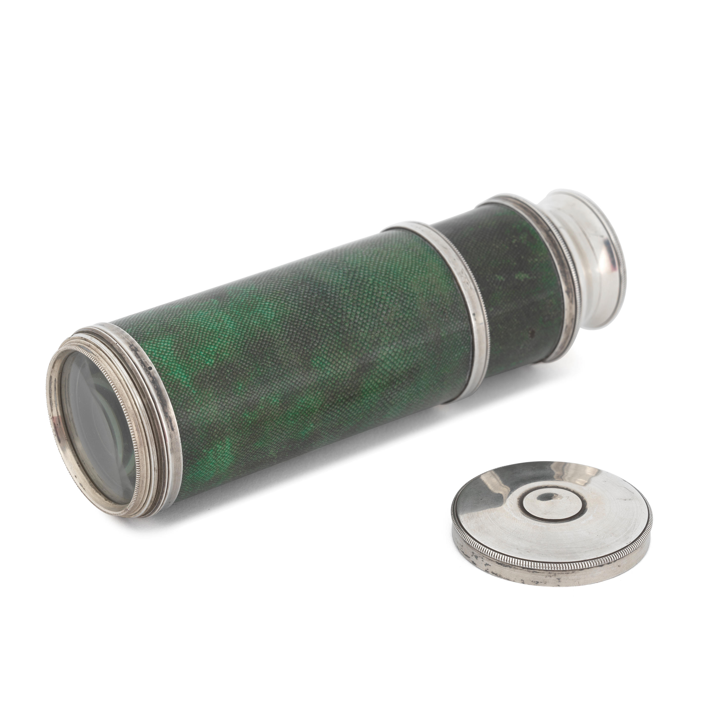 Appraisal: A -INCH SILVER-MOUNTED SHAGREEN POCKET TELESCOPE FRENCH CIRCA engraved 'George