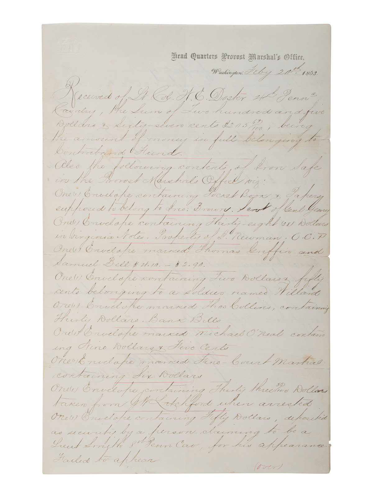 Appraisal: SLAVERY amp ABOLITION -- CIVIL WAR Autograph document regarding the