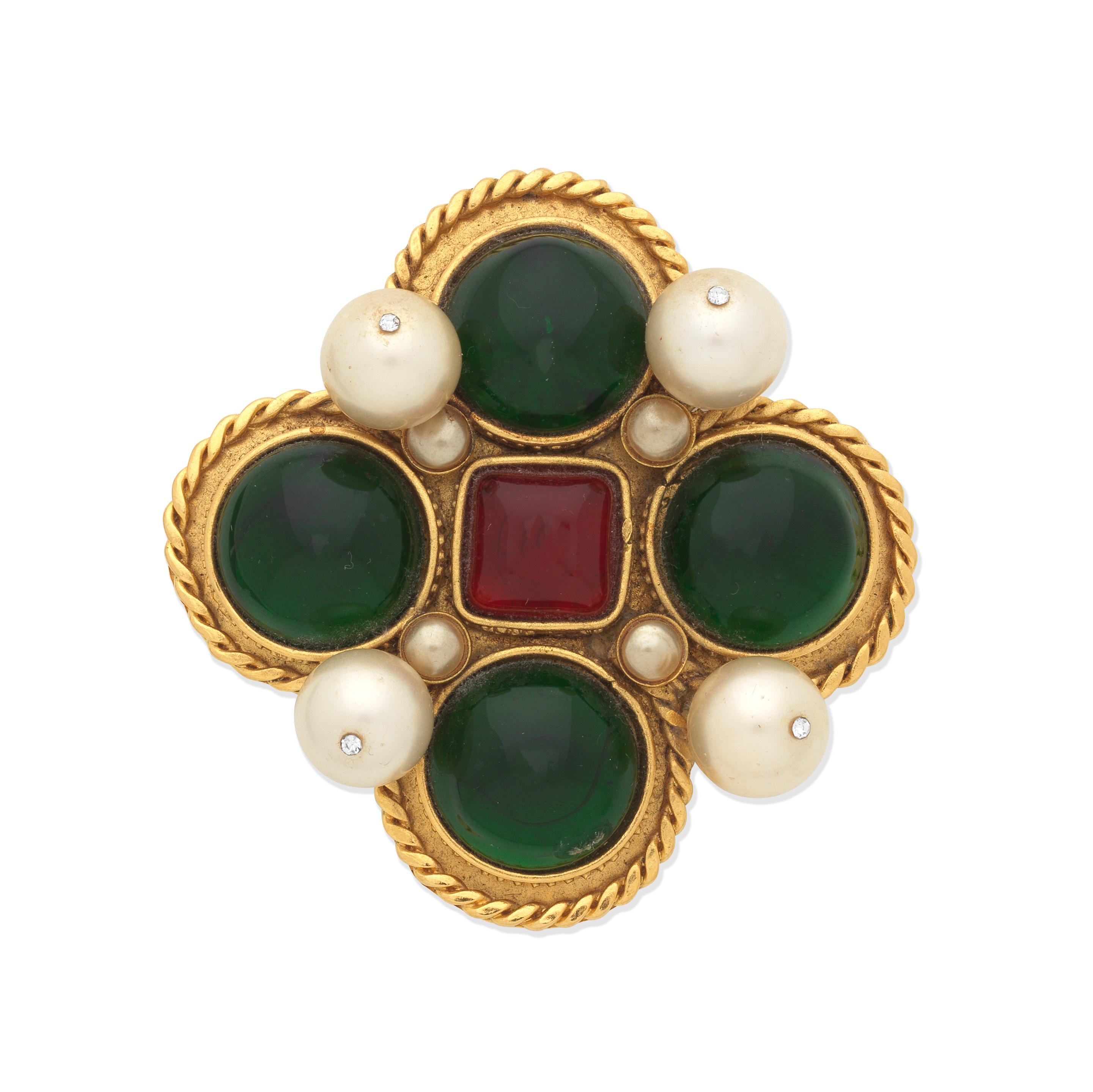 Appraisal: VICTOIRE DE CASTELLANE FOR CHANEL A GREEN AND RED GRIPOIX