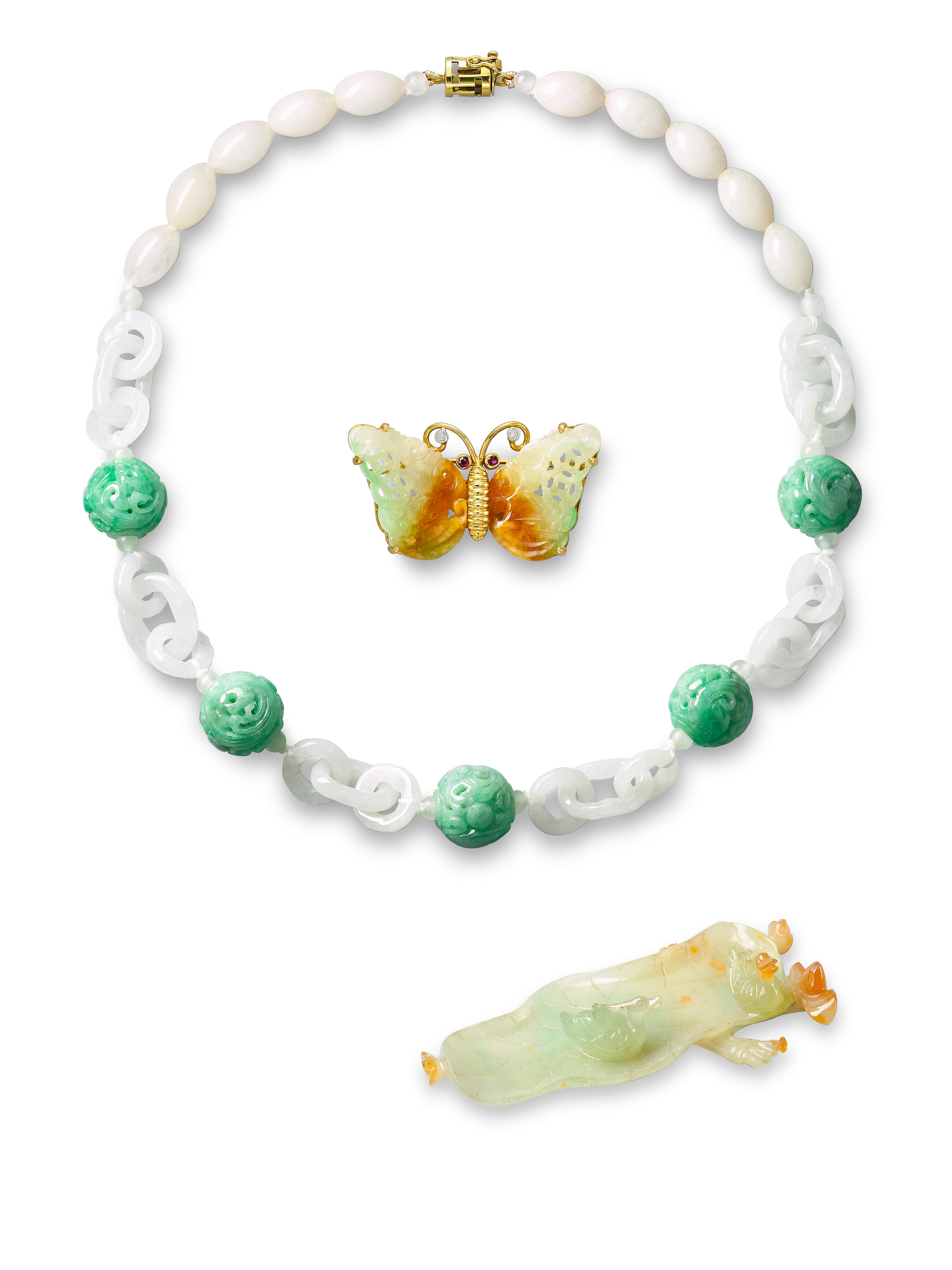 Appraisal: GROUP OF JADEITE AND GEM-SET JEWELLERY AND ORNAMENT Comprising the