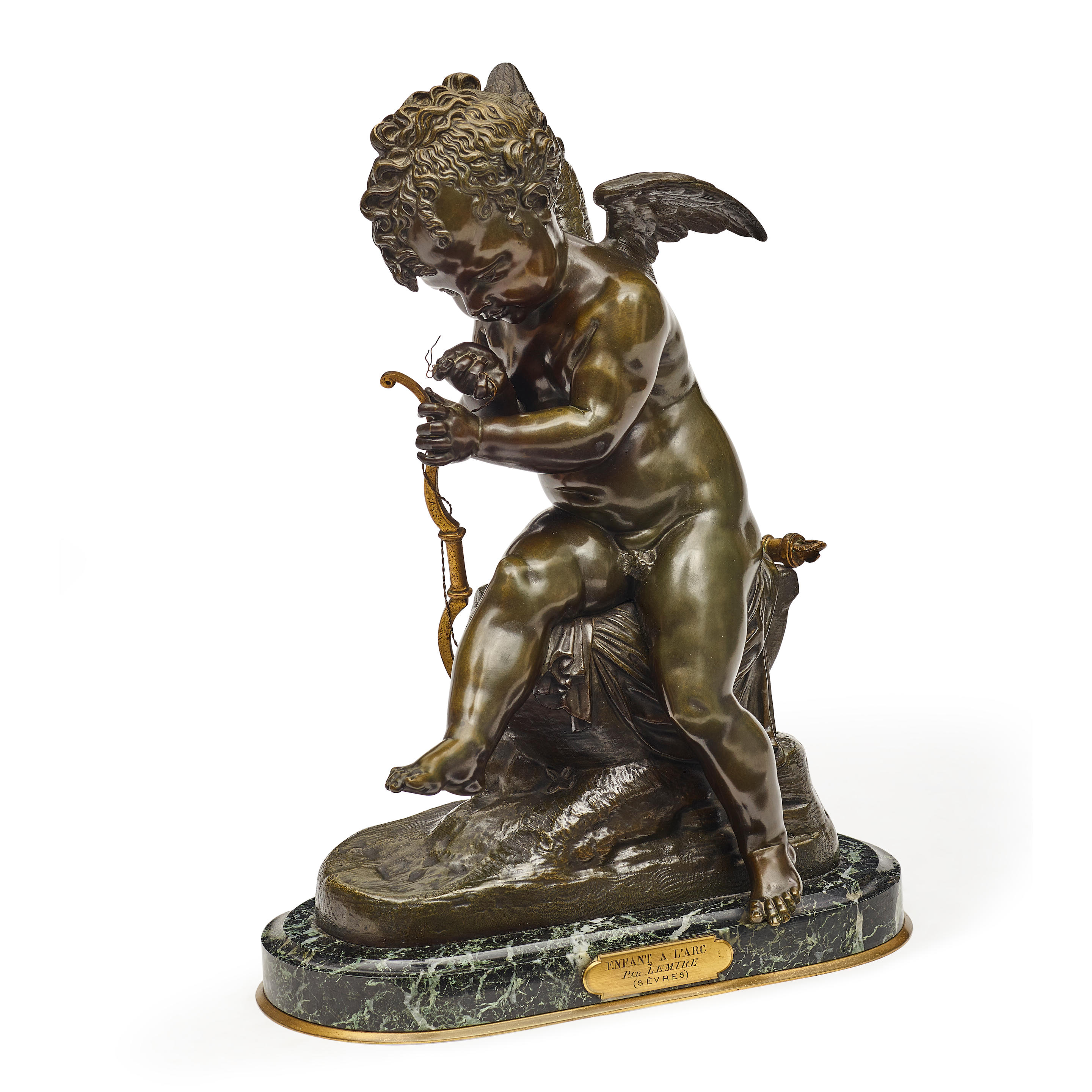 Appraisal: A PARCEL GILT AND PATINATED BRONZE FIGURE OF CUPID ENFANT