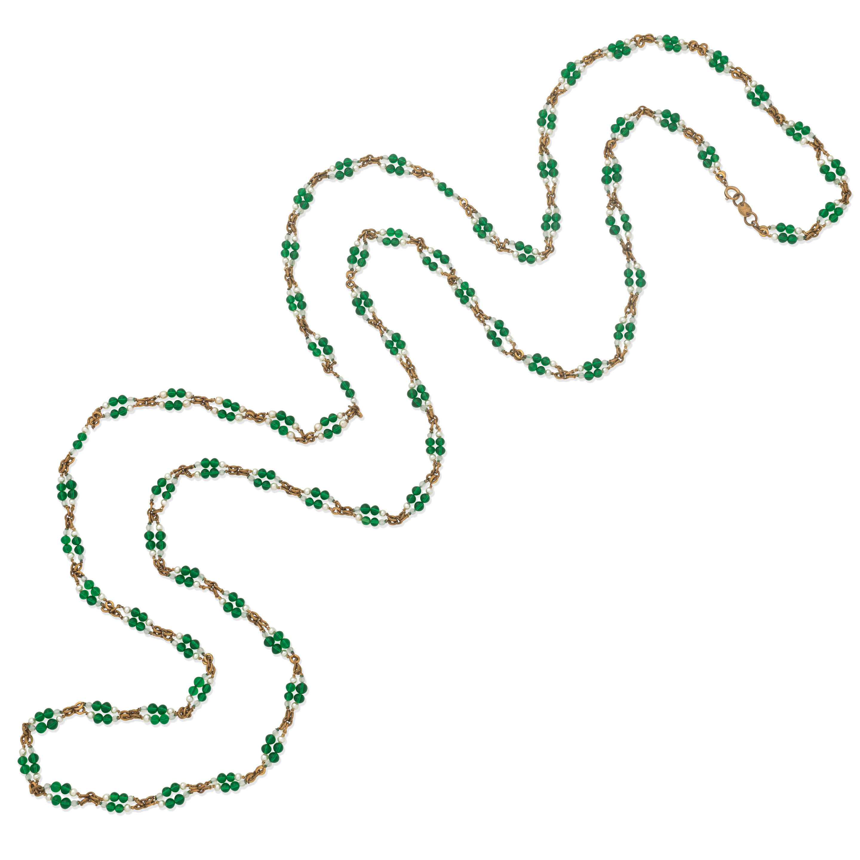 Appraisal: CHANEL A GREEN GRIPOIX AND SIMULATED SEED PEARL LONG NECKLACE