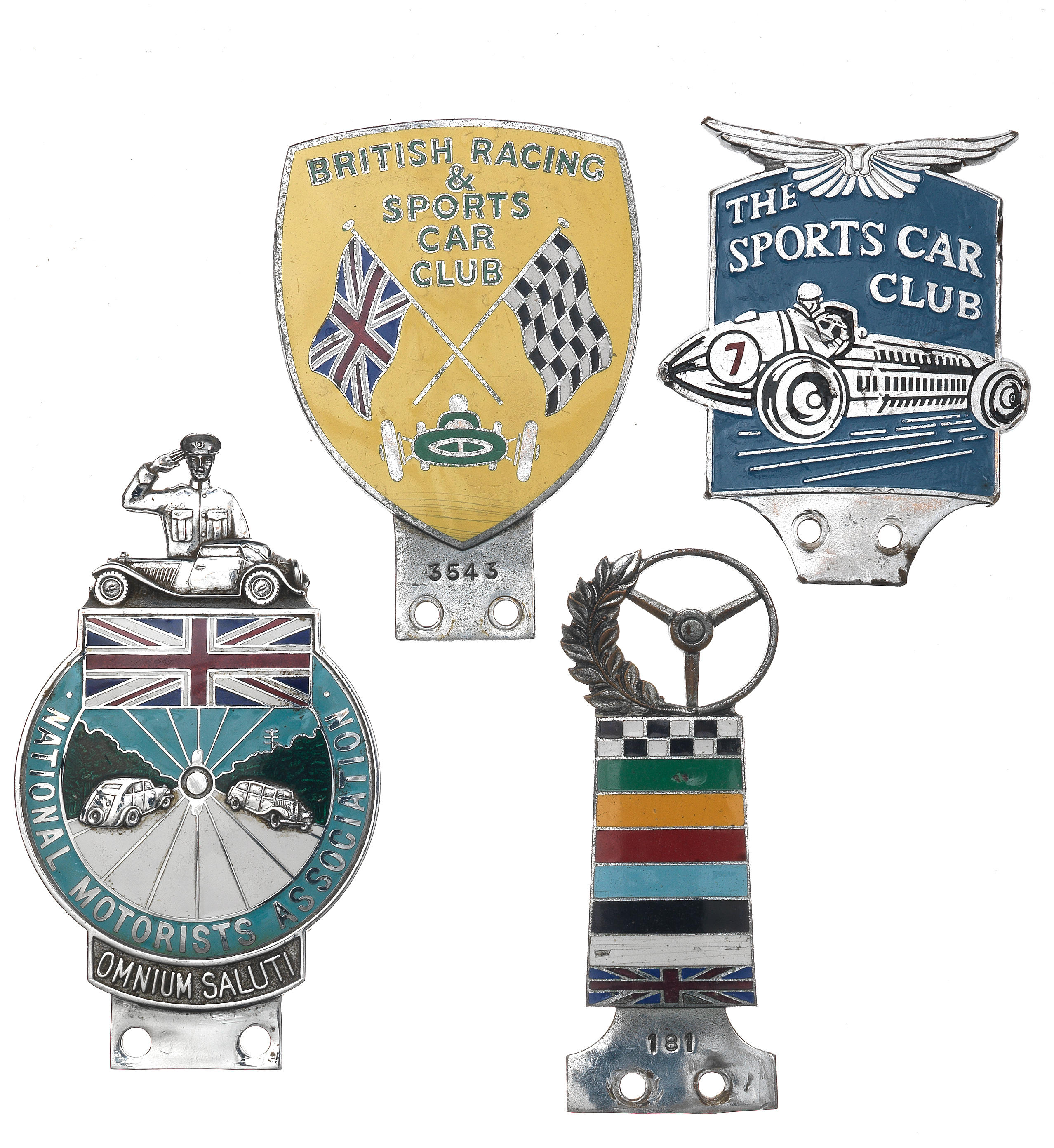 Appraisal: FOUR MOTORING BADGES comprising National Motorist Association by Collins London