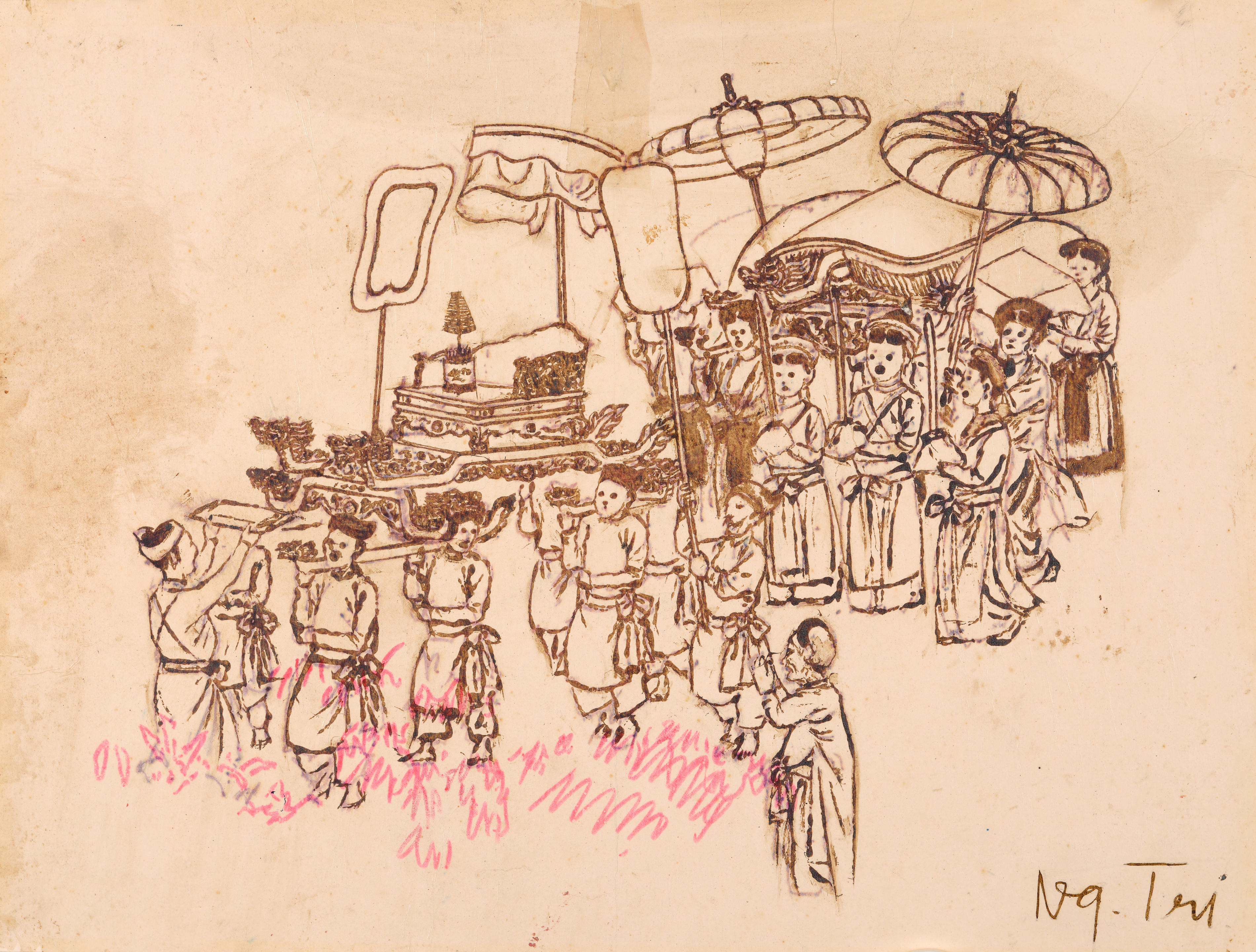 Appraisal: NGUYEN GIA TRI VIETNAMESE - Procession signed Ng Tri lower