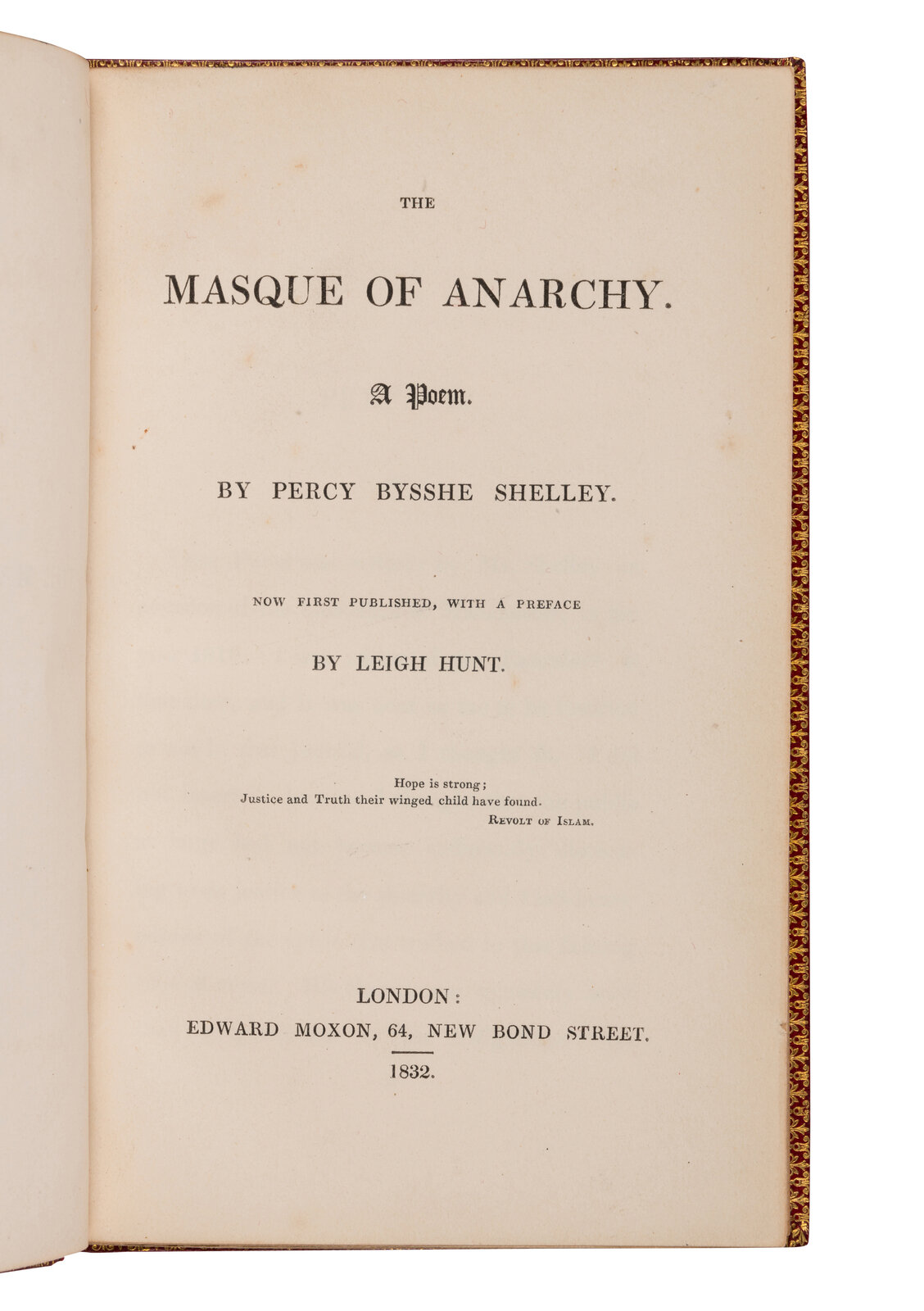 Appraisal: SHELLEY Percy Bysshe - The Masque of Anarchy Leigh Hunt