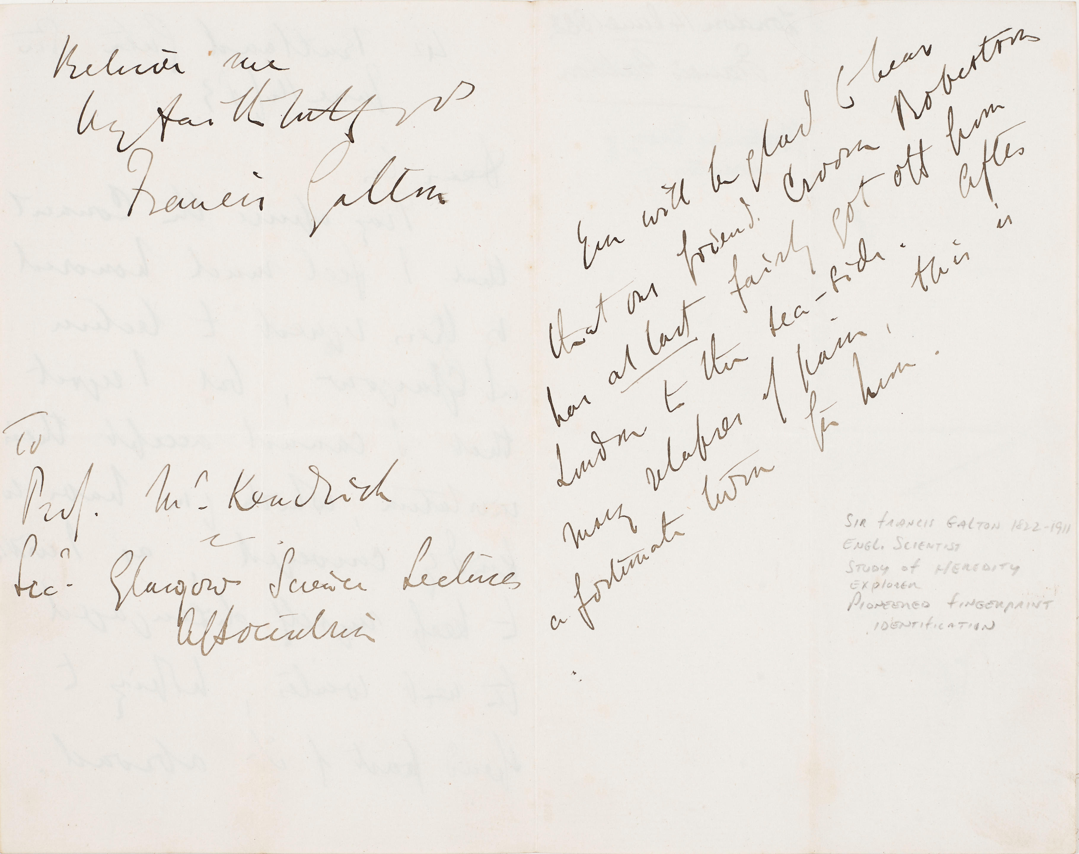 Appraisal: GALTON FRANCIS - Autograph Letter Signed to John Gray M'Kendrick