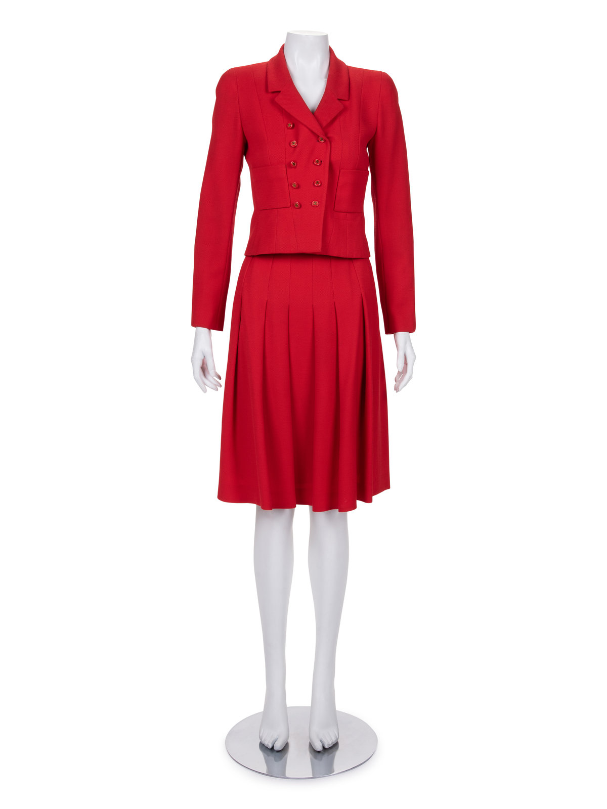 Appraisal: Chanel Double Breasted Skirt Suit Spring Red wool two-piece skirt