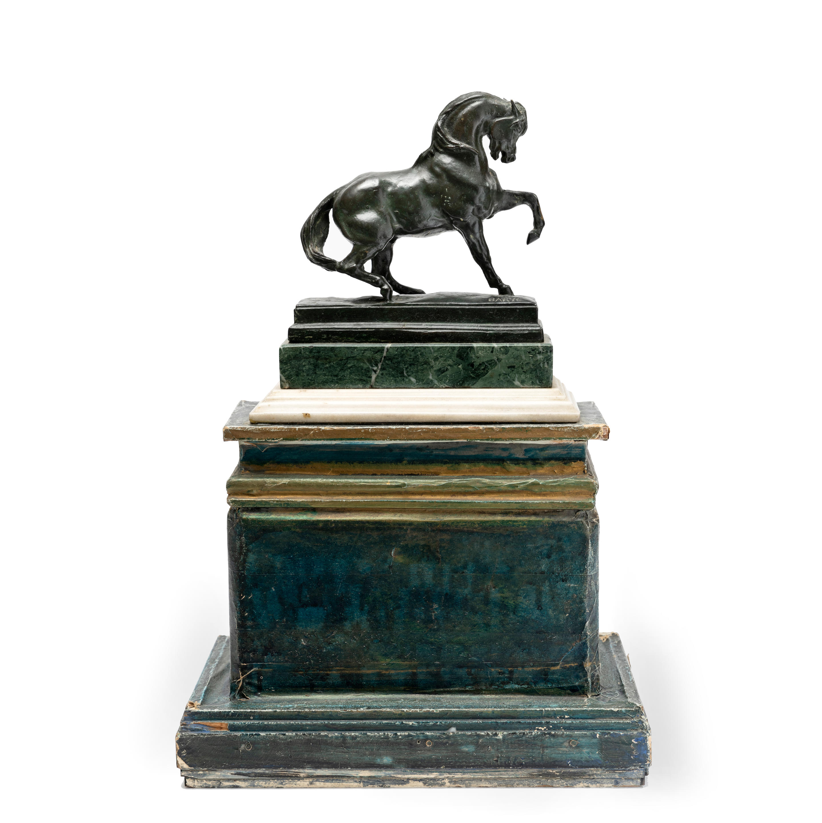 Appraisal: AFTER ANTOINE-LOUIS BARYE FRENCH - A GREEN PATINATED BRONZE MODEL