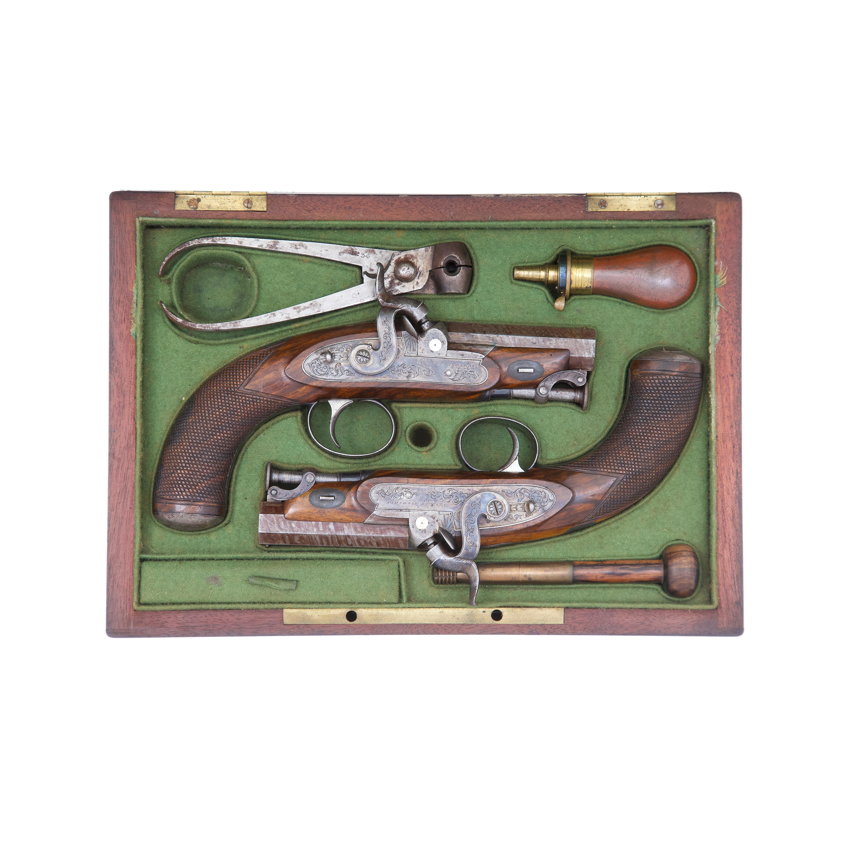 Appraisal: A CASED PAIR OF -BORE PERCUSSION OVERCOAT OR TRAVELLING PISTOLS