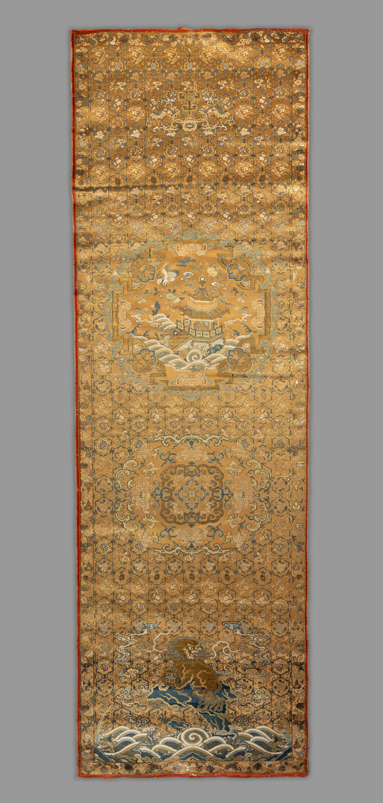 Appraisal: A Chinese Gold Ground Brocade Woven Silk Panel th th