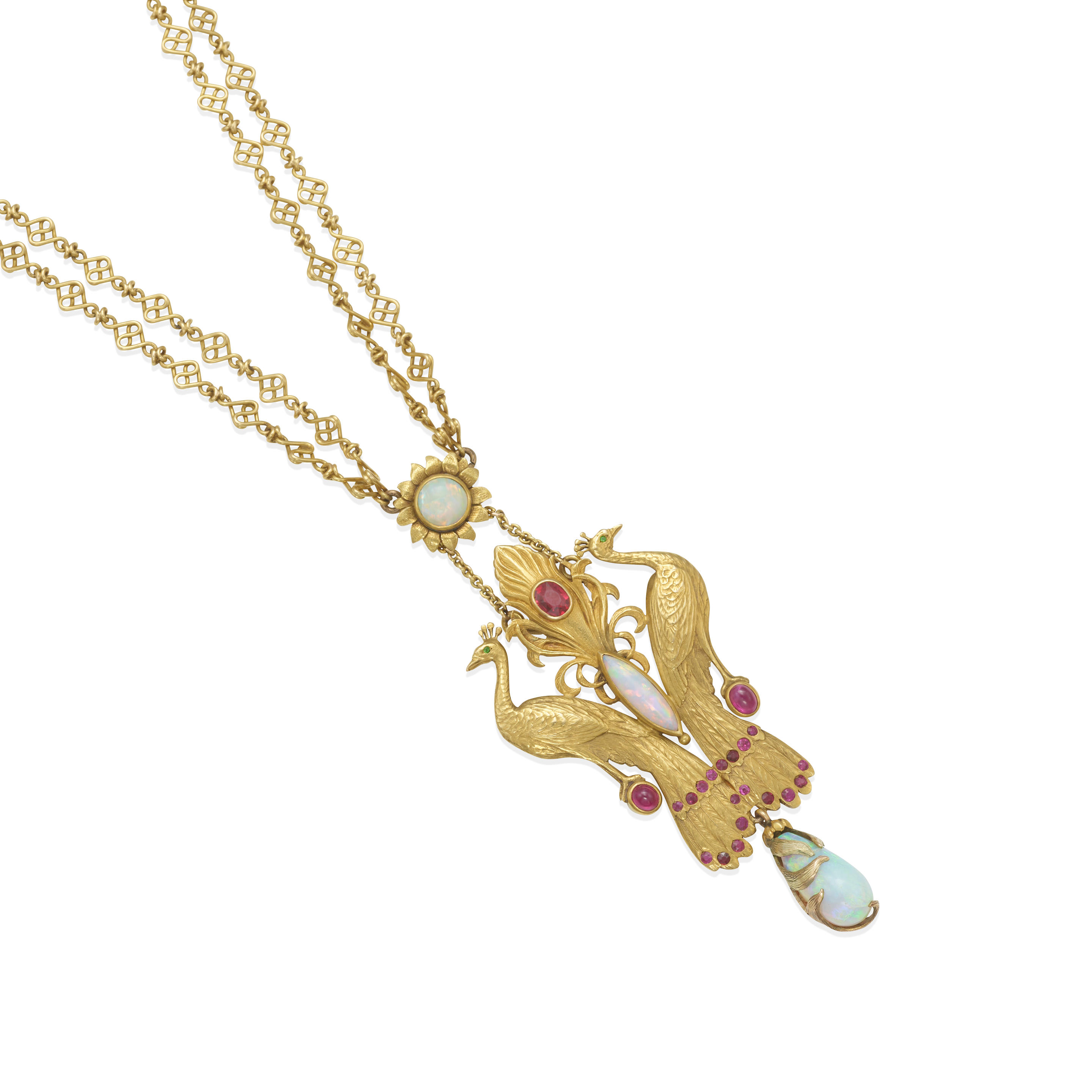 Appraisal: A GOLD OPAL AND SPINEL PENDANT NECKLACE A removable k