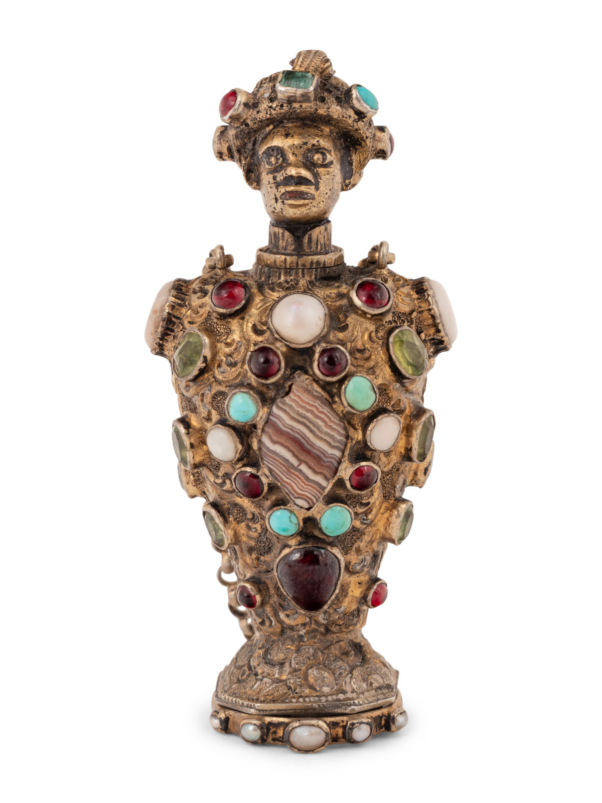 Appraisal: A Continental Jeweled Silver Figural Scent Bottle and Hand Seal