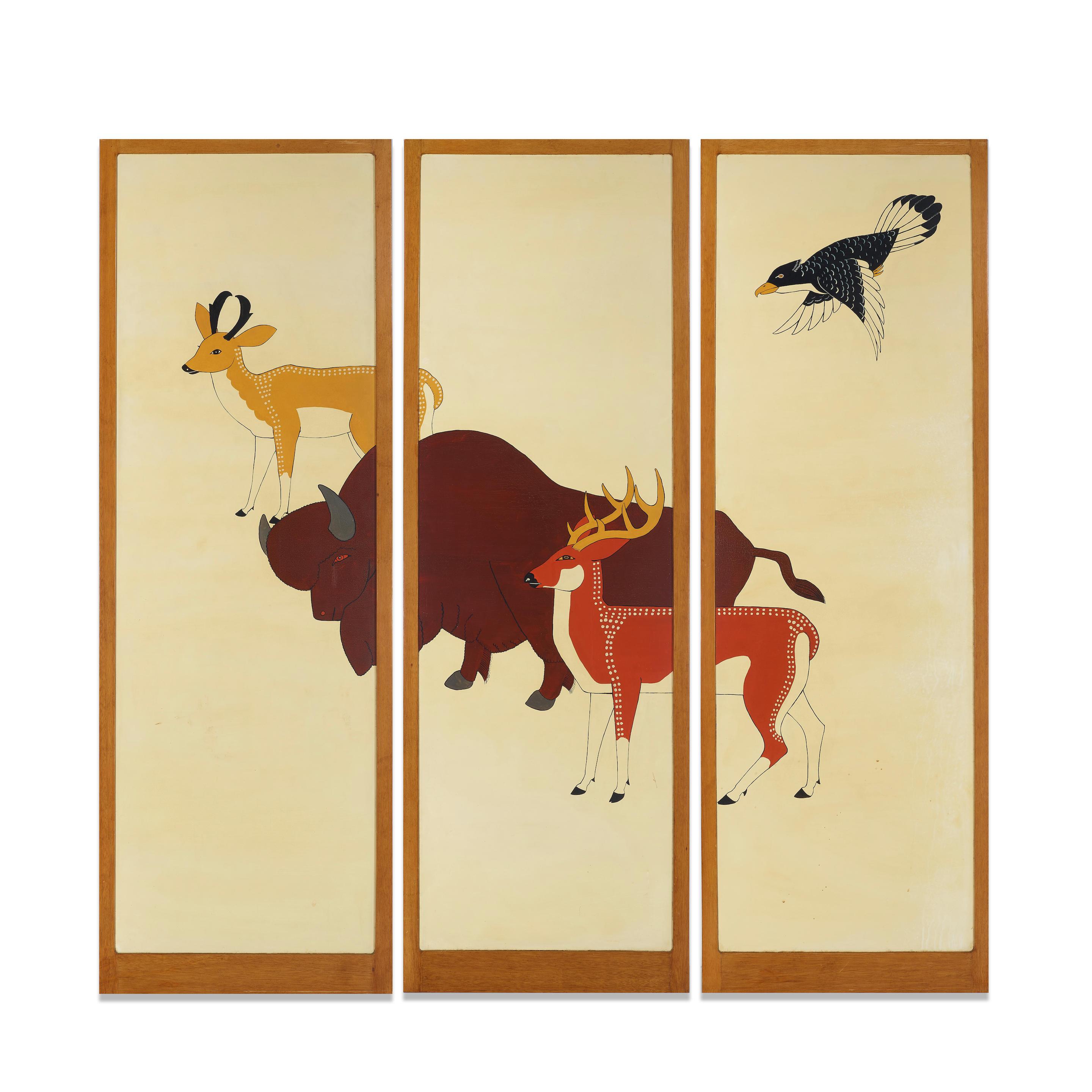 Appraisal: DORR BOTHWELL - Double-Sided Triptych with Southwestern Animals Motif signed