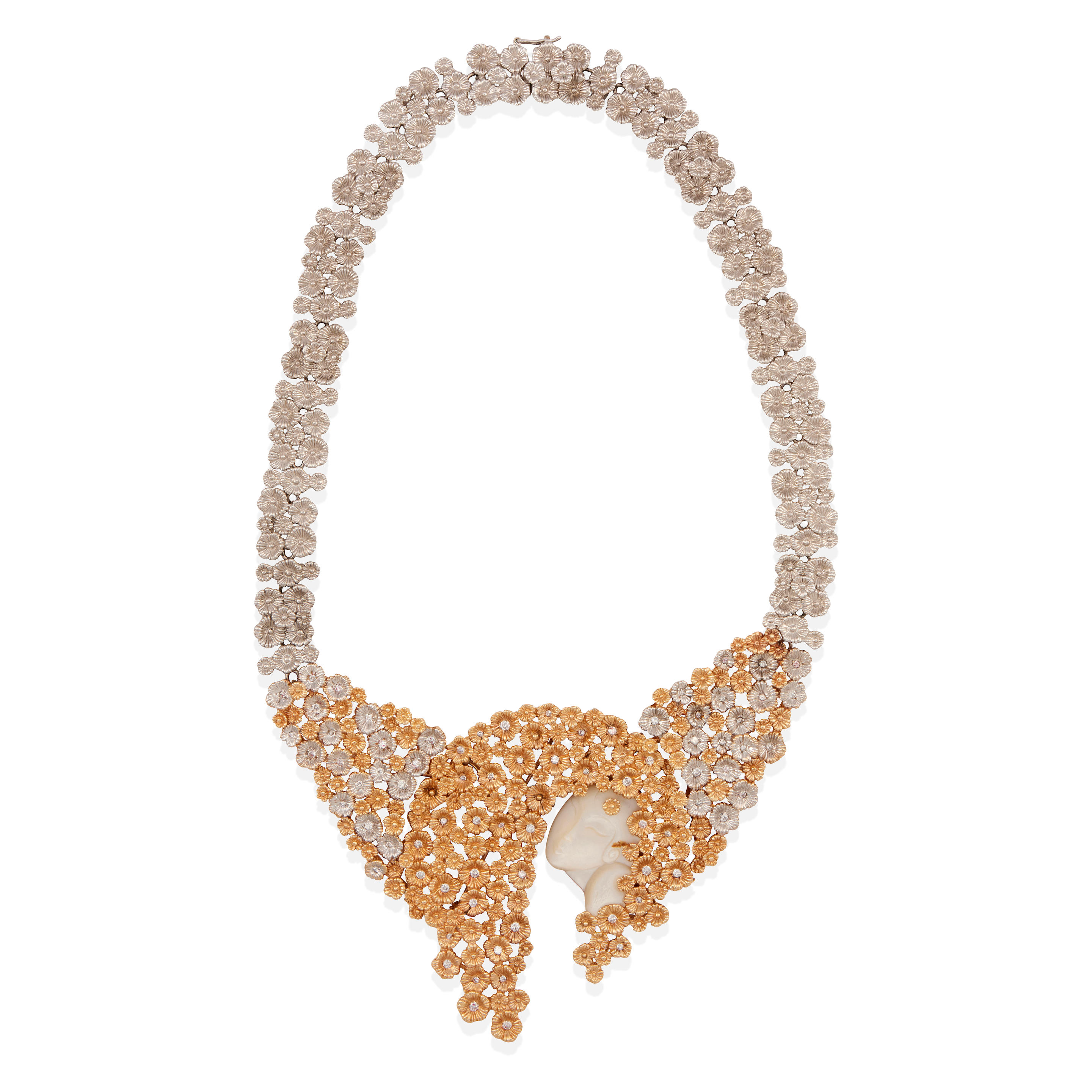 Appraisal: ERTE K GOLD SILVER MOTHER-OF-PEARL AND DIAMOND COMBINATION NECKLACE AND