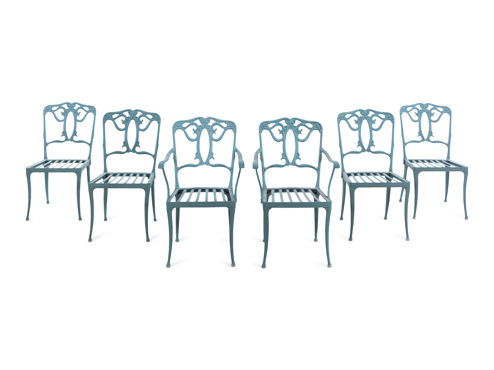 Appraisal: A Group of Painted Iron Garden Furniture comprising a set