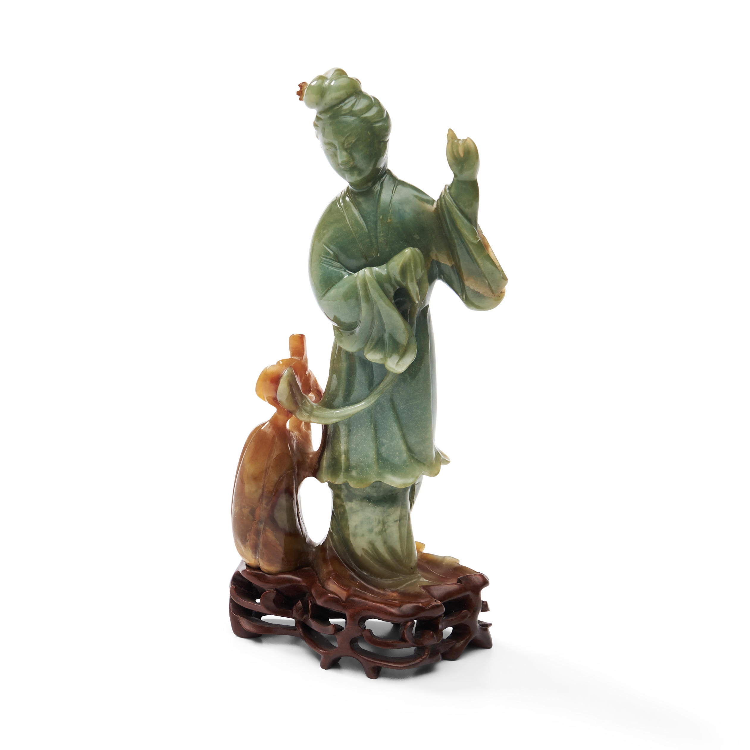 Appraisal: JADEITE FIGURE OF GUANYIN China standing with a large pumpkin-form