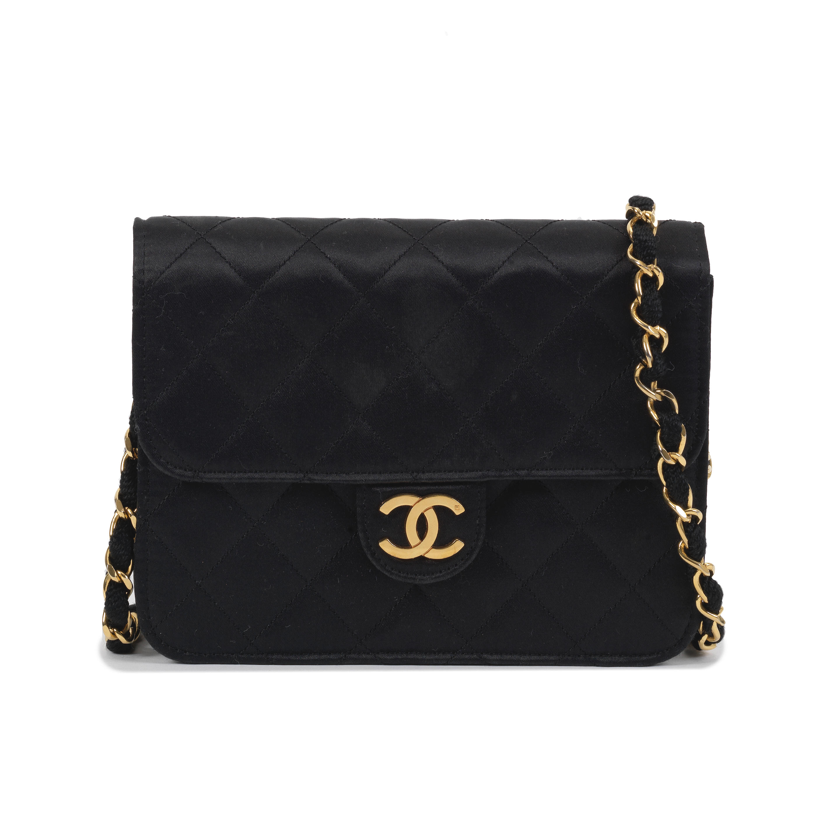 Appraisal: KARL LAGERFELD FOR CHANEL A BLACK SATIN MINI FLAP BAG