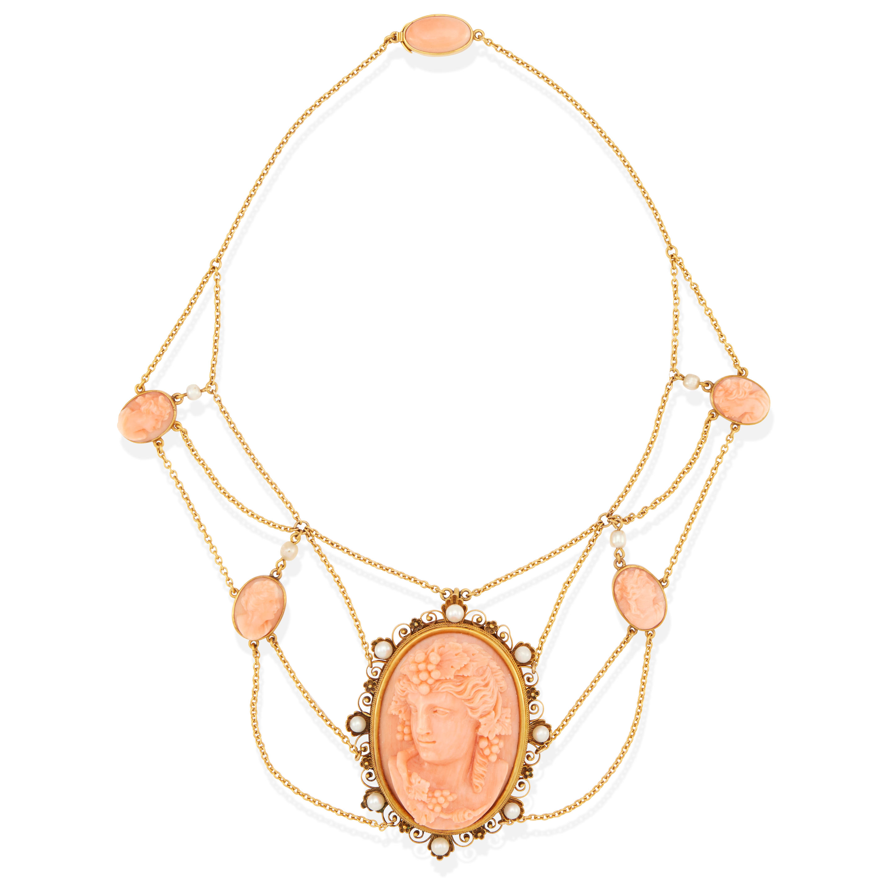 Appraisal: A K GOLD CORAL AND CULTURED PEARL NECKLACE k yellow