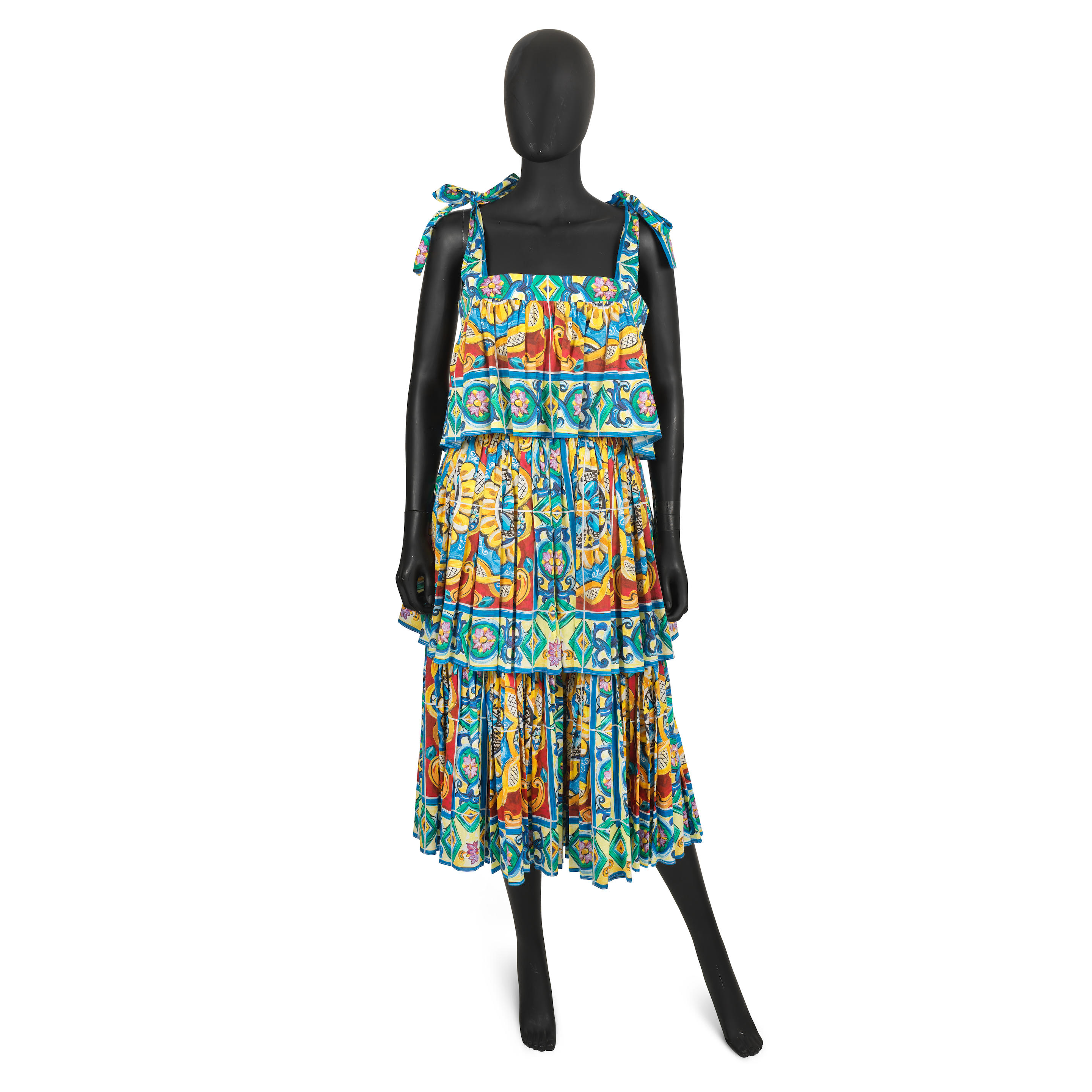 Appraisal: DOLCE AND GABBANA A MULTICOLOUR MAJOLICA PRINT COTTON TIERED MIDI