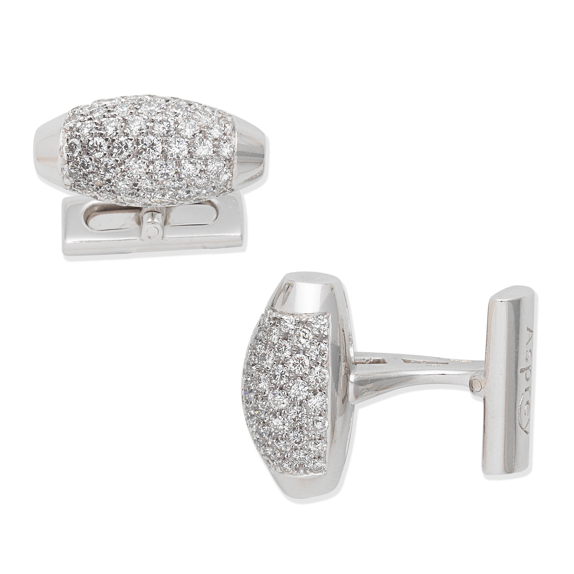 Appraisal: ASPREY DIAMOND CUFFLINKS Single-sided set with brilliant-cut diamonds mounted in