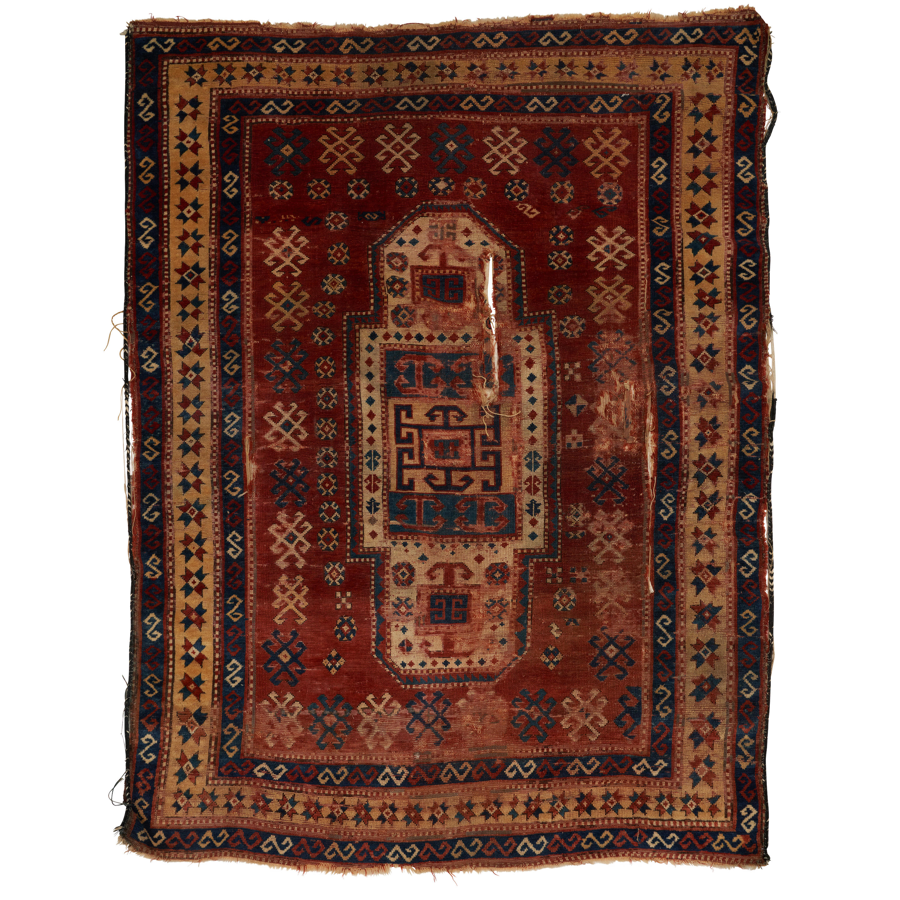 Appraisal: SEWAN KAZAK RUG Caucasus c an older example with glowing