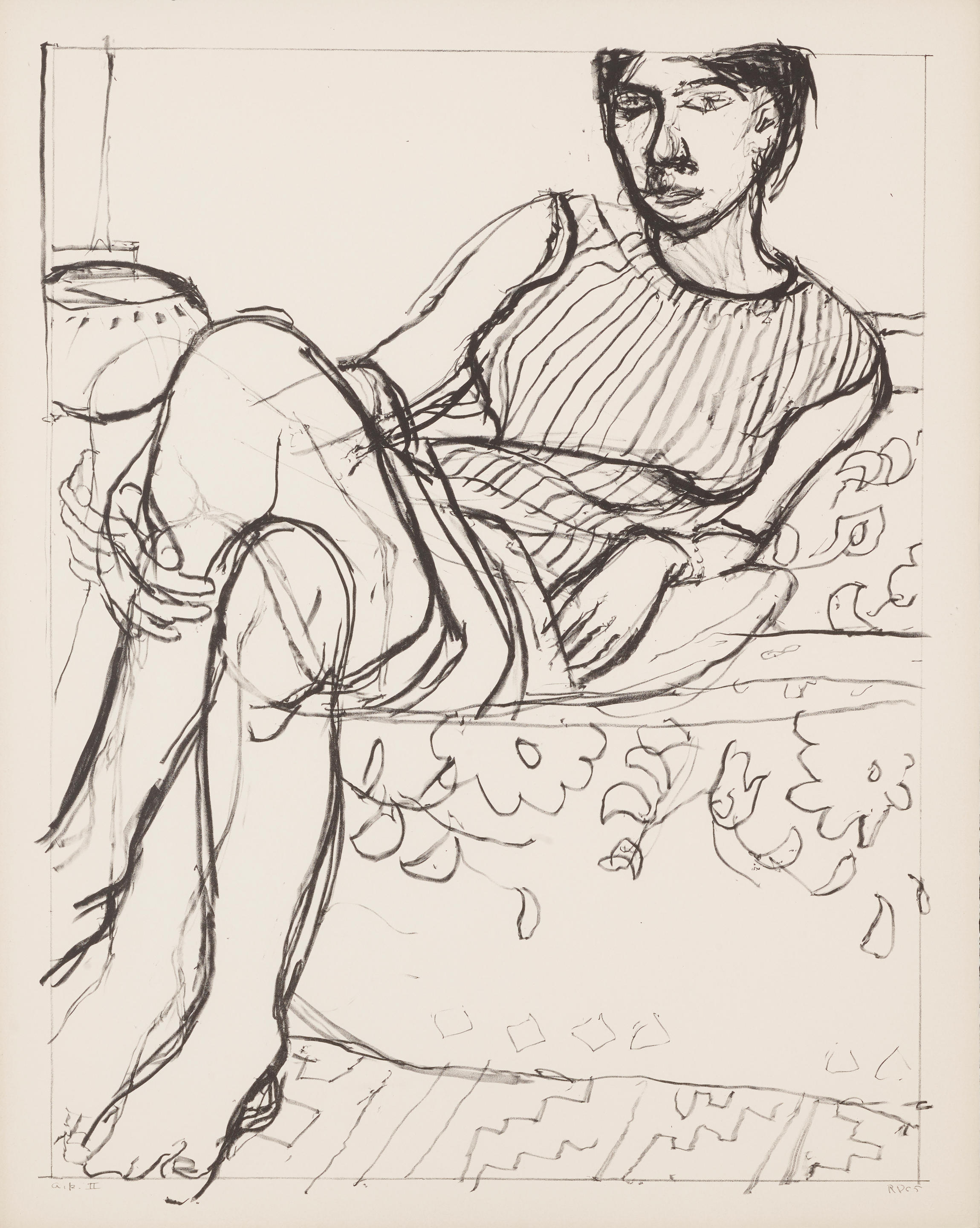 Appraisal: RICHARD DIEBENKORN - Seated Woman in Striped Dress from Seated