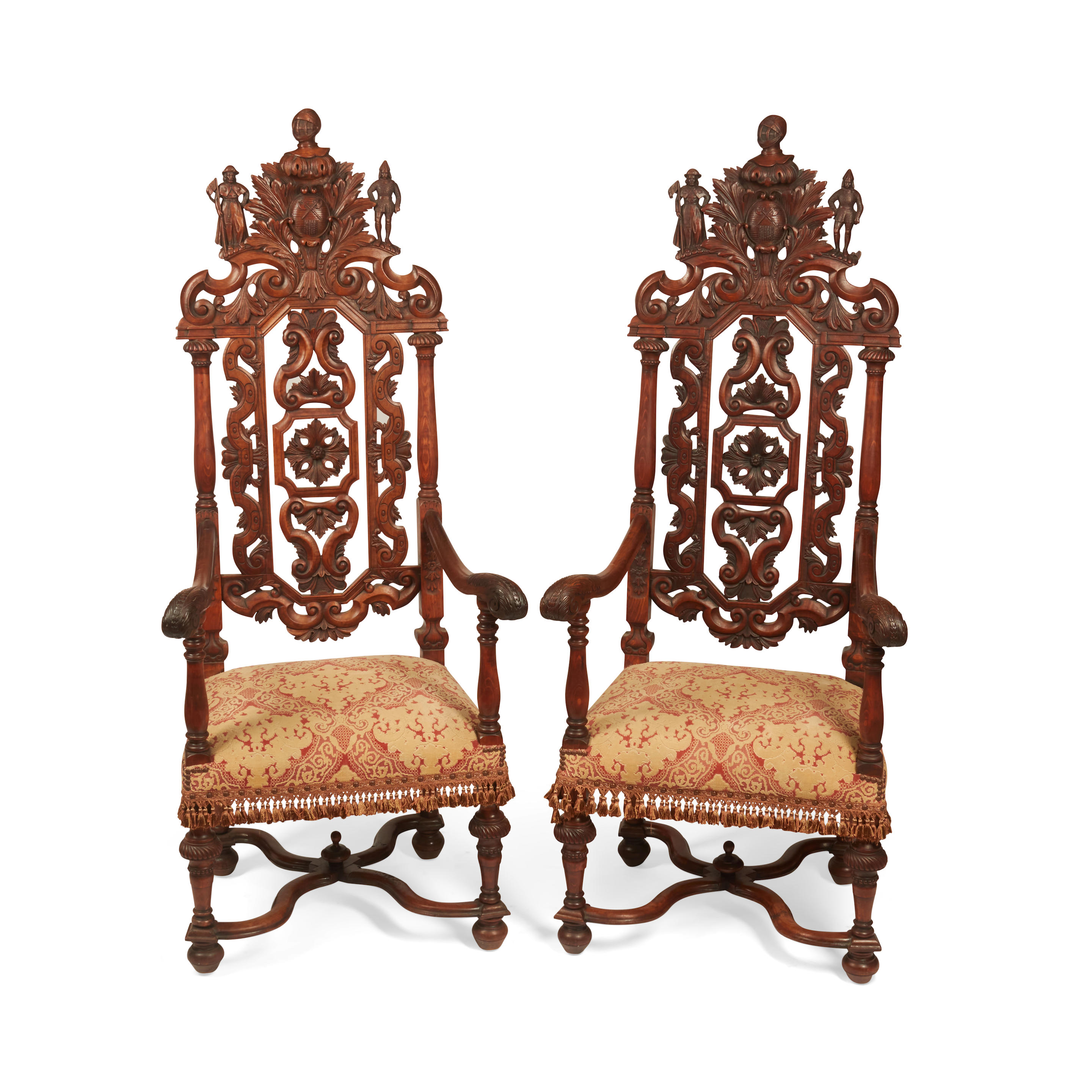 Appraisal: A PAIR OF RENAISSANCE REVIVAL STYLE CARVED WALNUT ARMCHAIRS Late