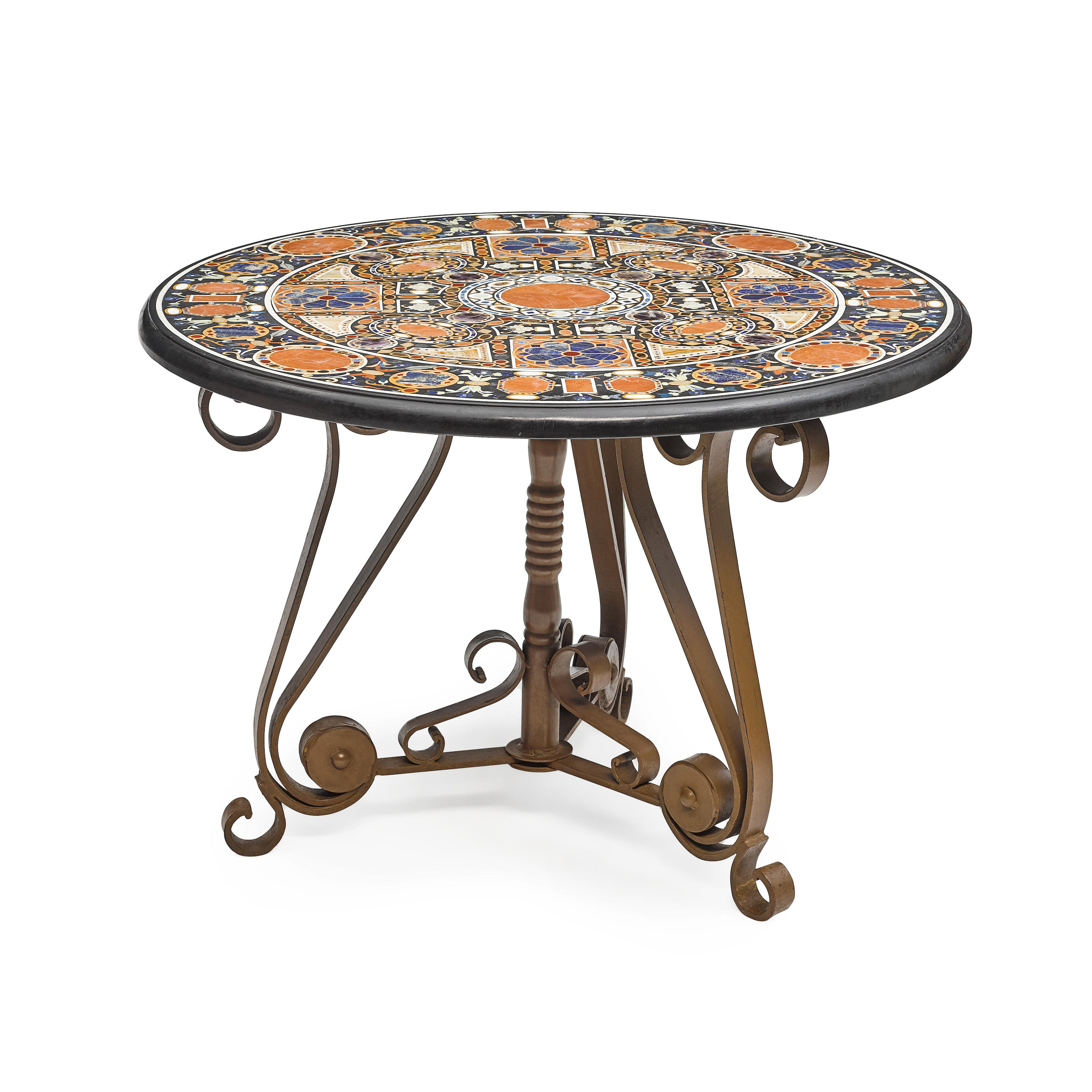 Appraisal: A PIETRA DURA AND WROUGHT IRON CENTER TABLE th century