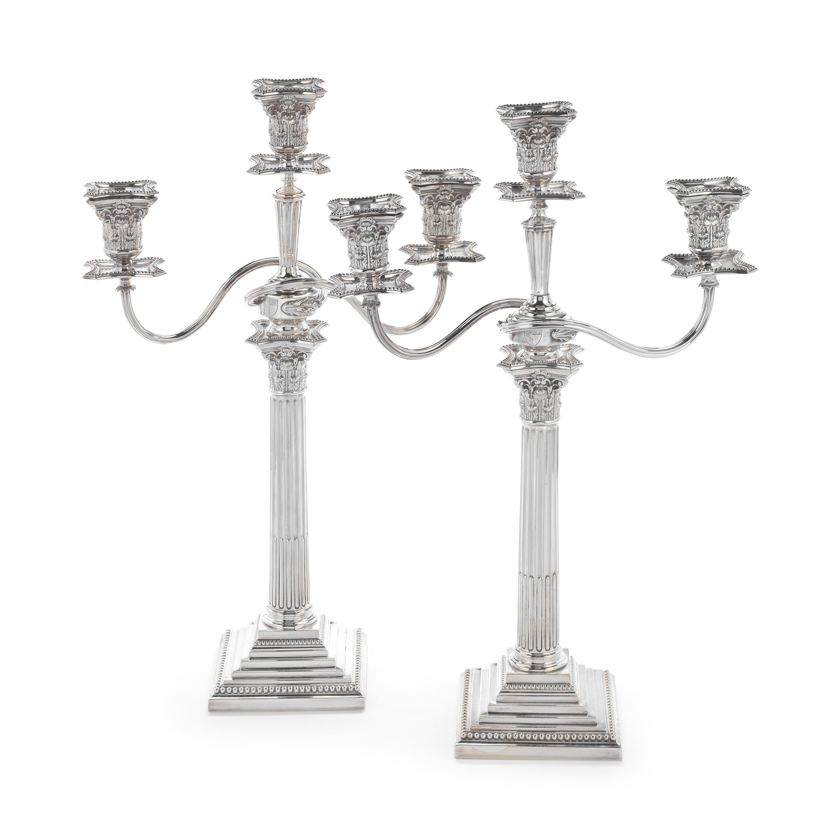 Appraisal: A PAIR OF VICTORIAN SILVER THREE-LIGHT CANDELABRA John Aldwinckle Thomas