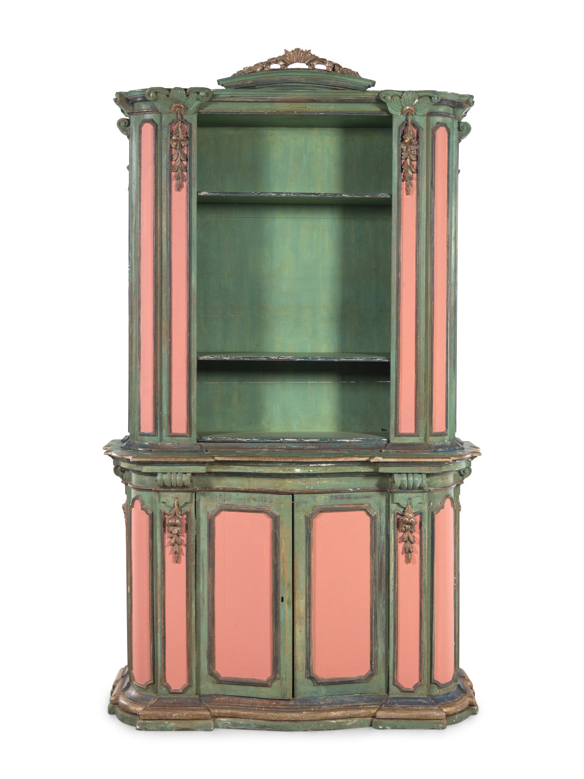 Appraisal: An Italian Baroque Style Painted and Parcel Gilt Bookcase Early