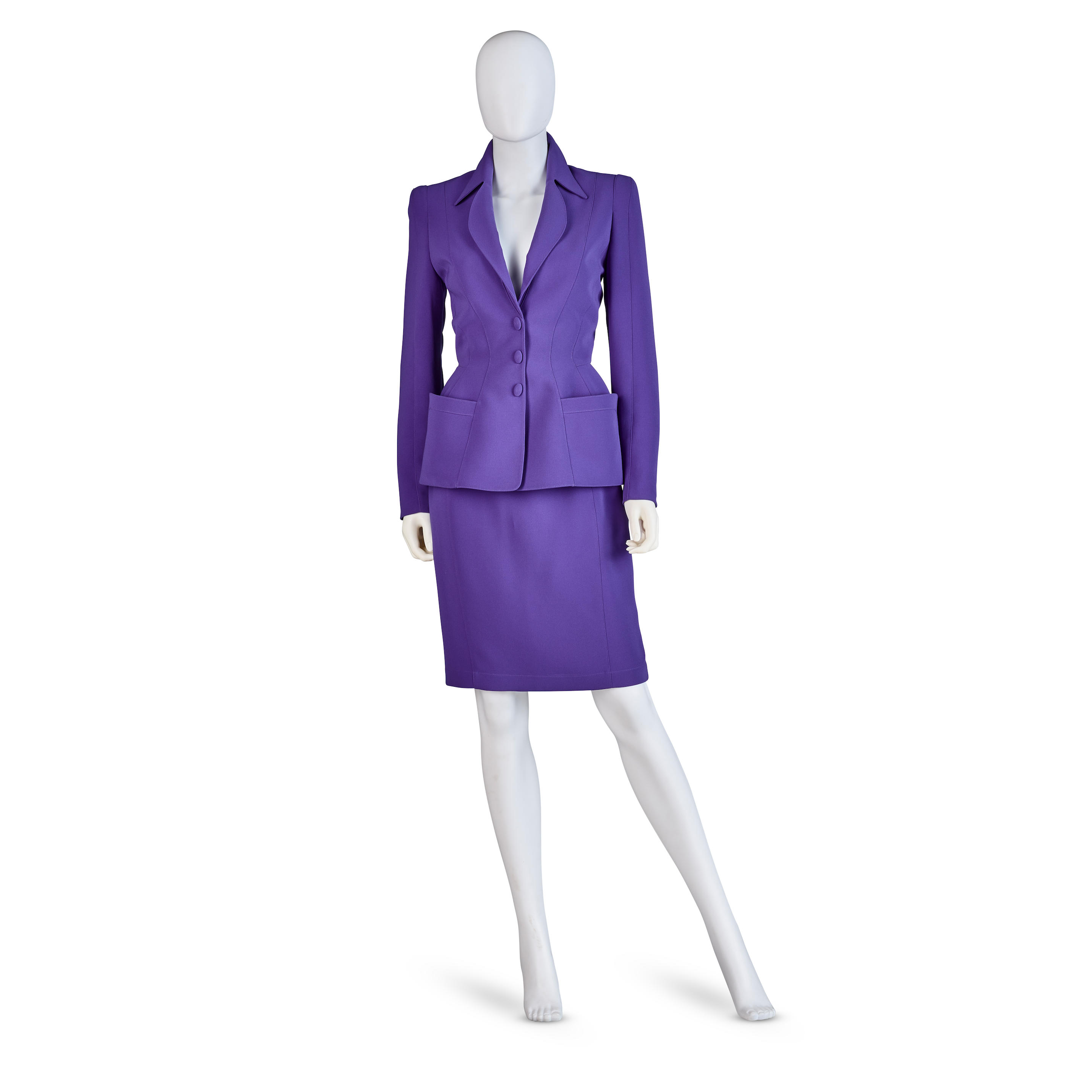 Appraisal: THIERRY MUGLER SKIRT SUIT ENSEMBLE Both Marked Size Purple Poly