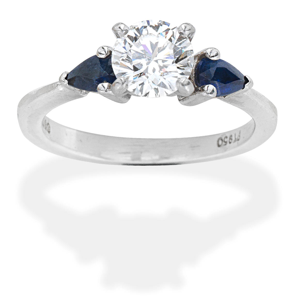 Appraisal: DIAMOND AND SAPPHIRE RING Brilliant-cut diamond pear-shaped sapphires diamond approx