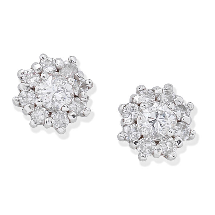 Appraisal: DIAMOND CLUSTER EARRINGS Each set throughout with brilliant-cut diamonds mounted