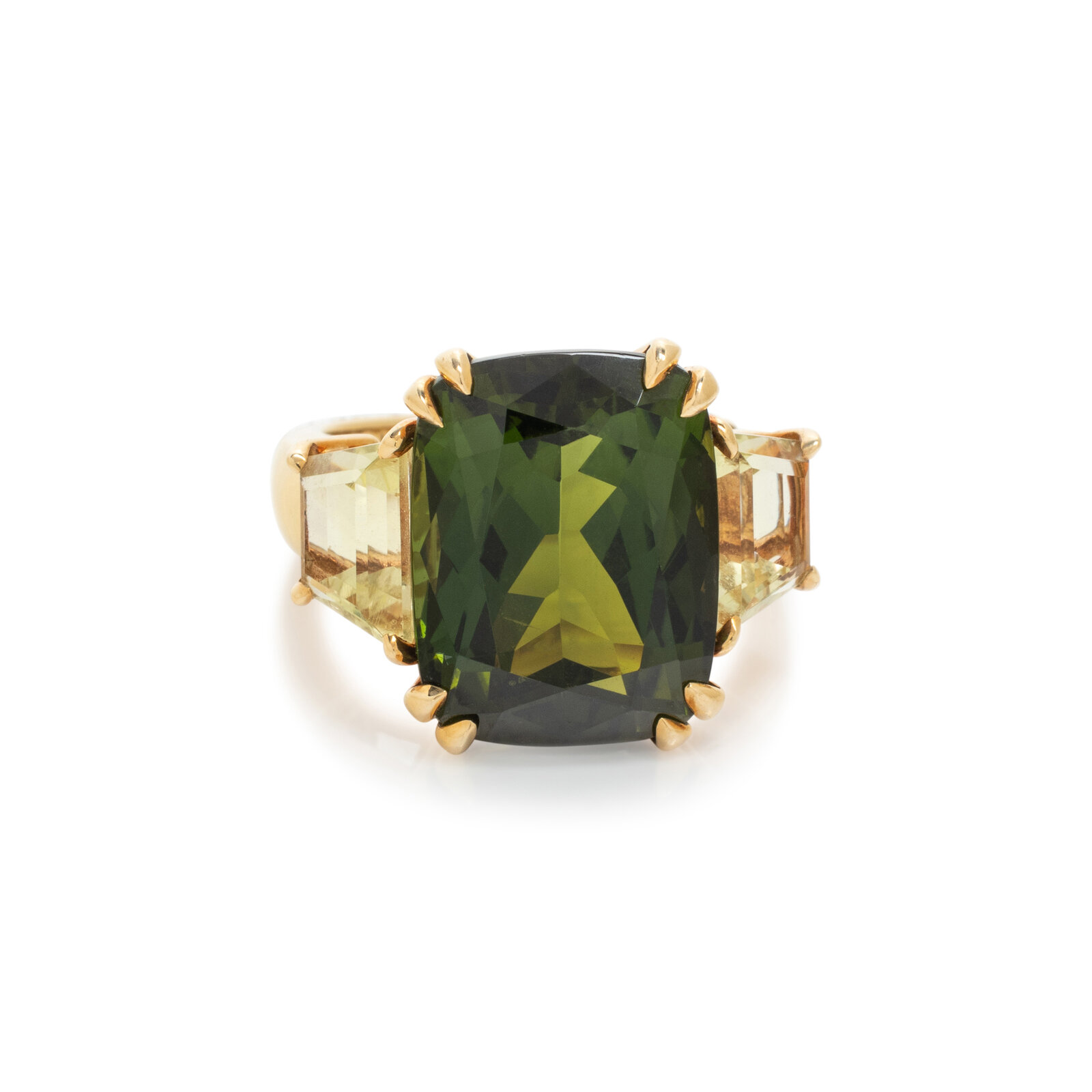 Appraisal: SEAMAN SCHEPPS GREEN TOURMALINE AND CITRINE RING Cushion cut green