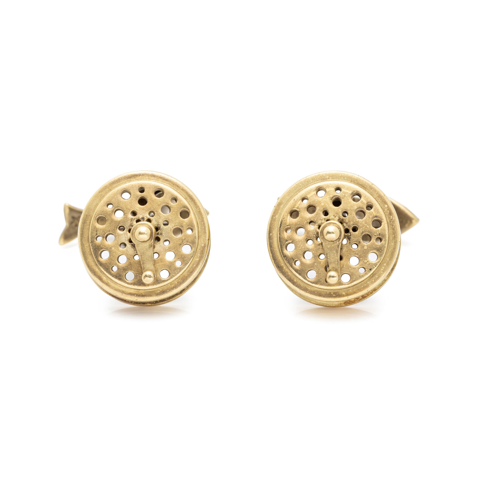 Appraisal: KIESELSTEIN-CORD YELLOW GOLD FISHING CUFFLINKS Designed as fish and reels