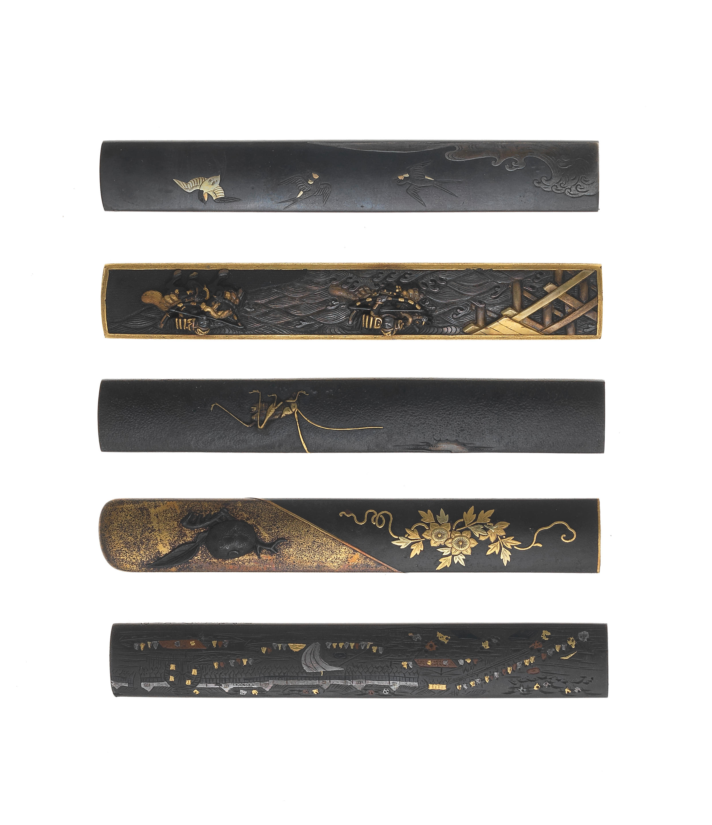 Appraisal: FIVE KOZUKA KNIFE HANDLES Edo period - th to th