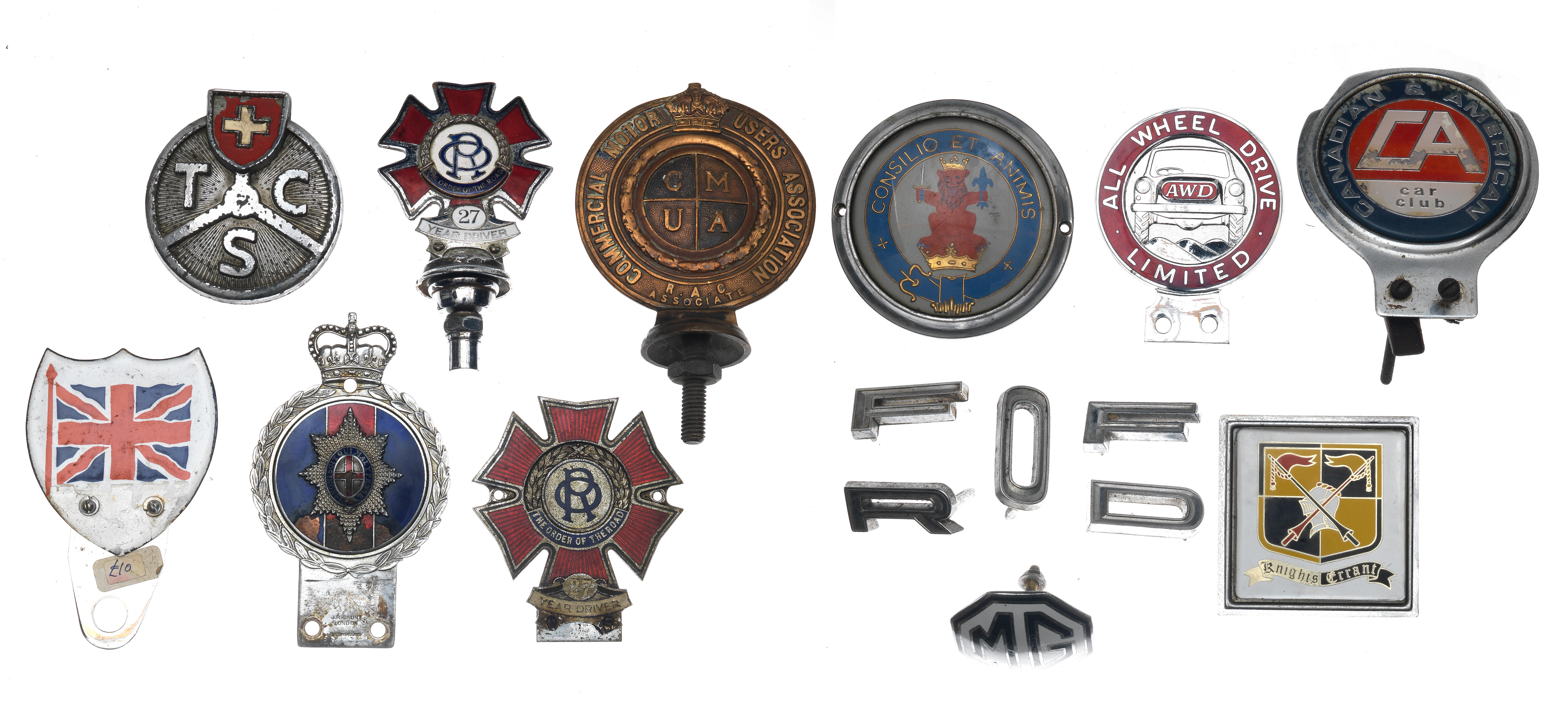 Appraisal: ASSORTED MOTORING BADGES including 'All Wheel Drive Limited' MG The