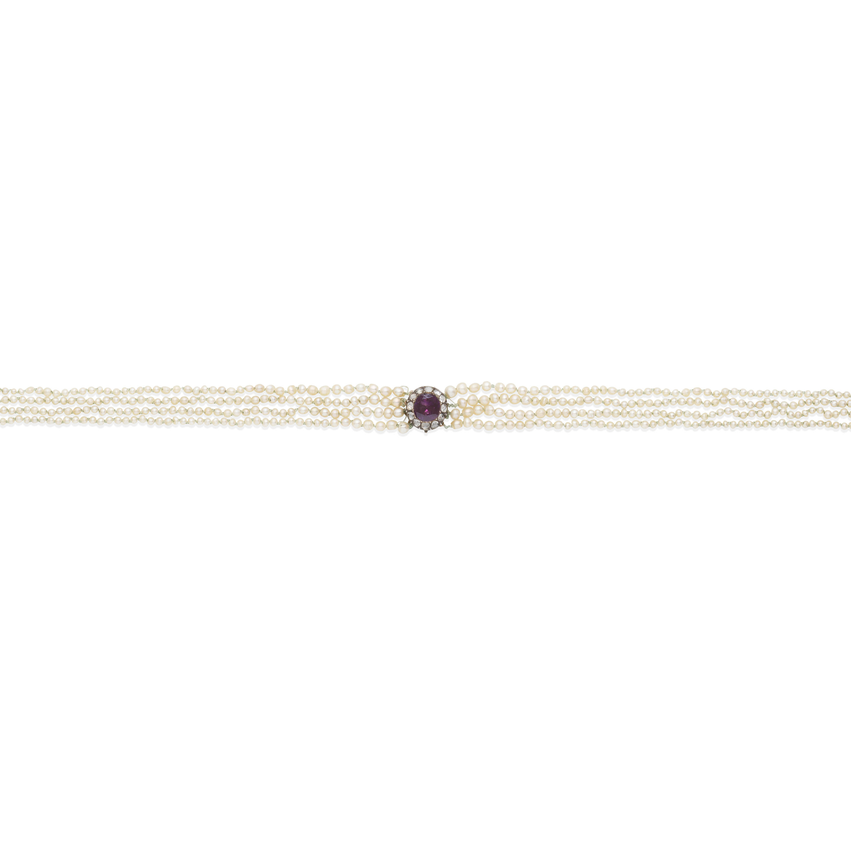 Appraisal: SEED PEARL AMETHYST AND DIAMOND CHOKER TH- TH CENTURY The