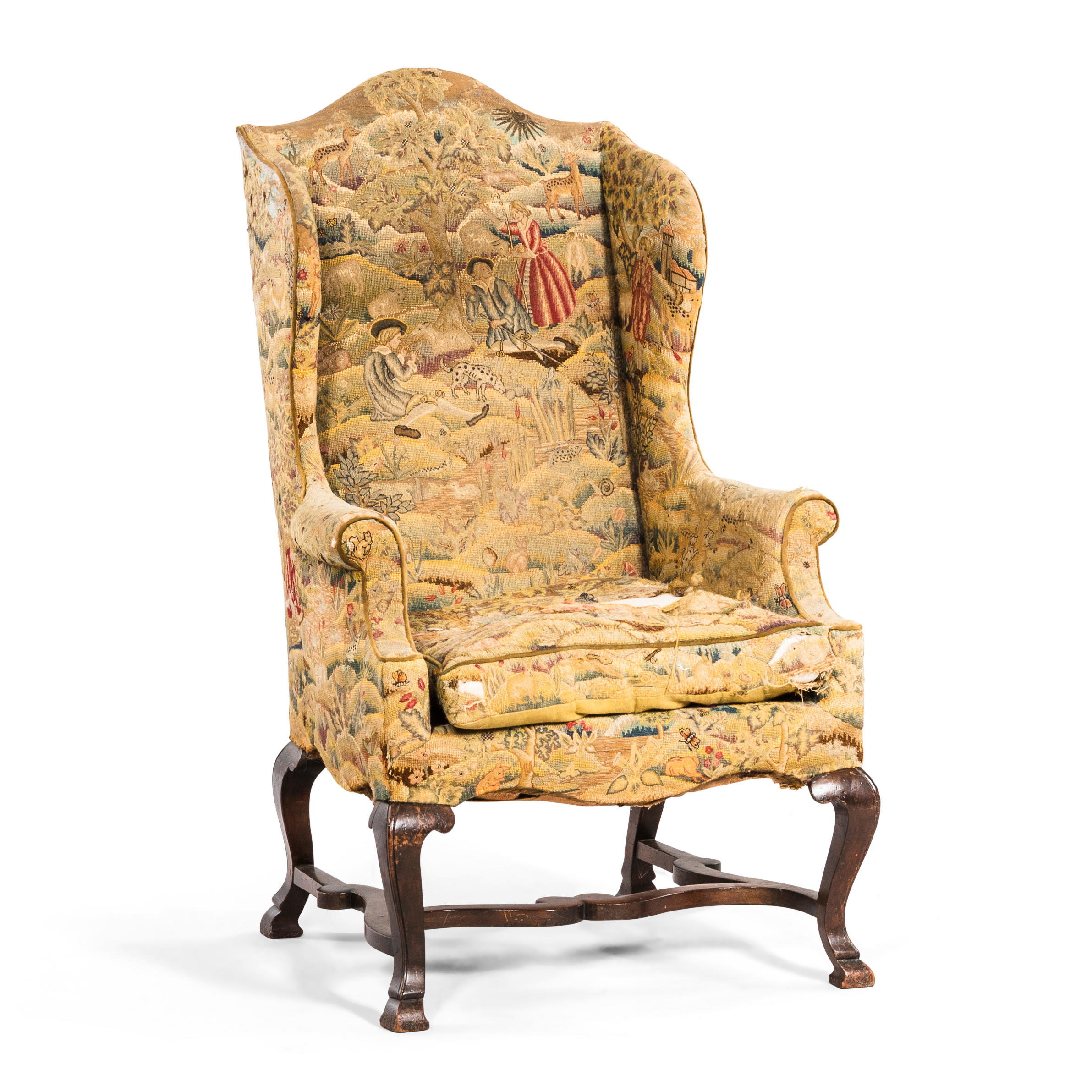 Appraisal: QUEEN ANNE UPHOLSTERED EASY CHAIR America or England early th