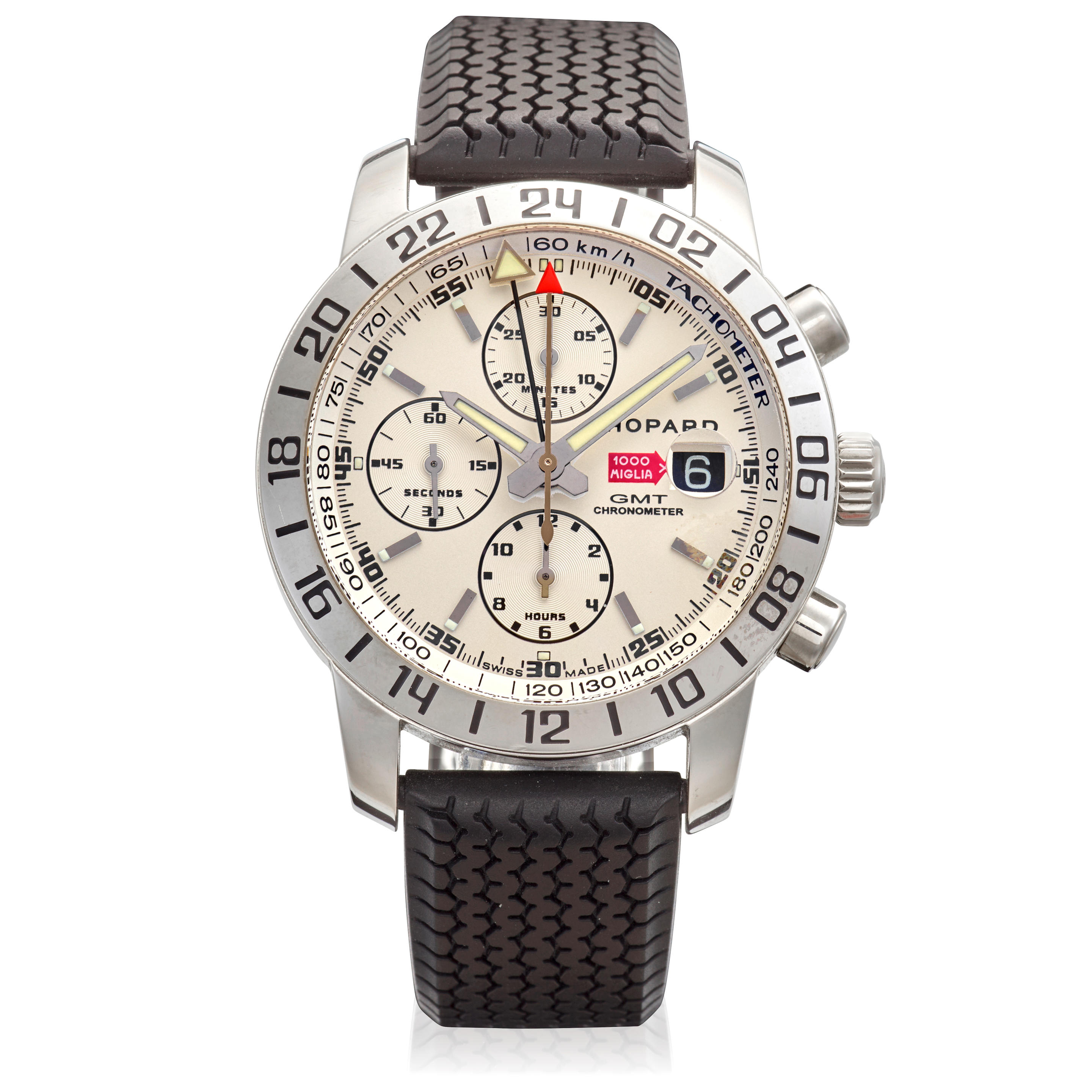 Appraisal: CHOPARD A STAINLESS-STEEL AUTOMATIC CALENDAR GMT CHRONOGRAPH WRISTWATCH Model Mille