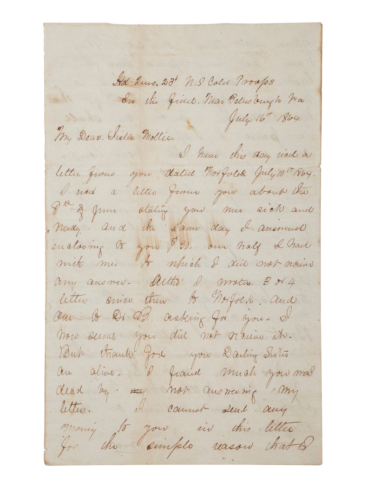 Appraisal: CIVIL WAR Letter from Adjutant M Herbert Wood rd USCT