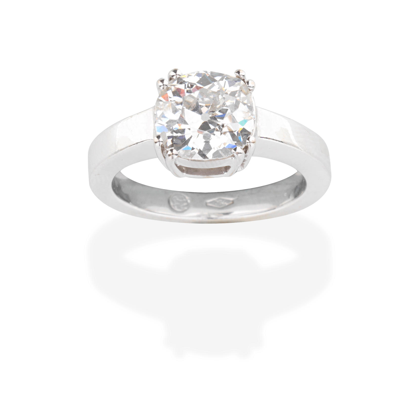 Appraisal: DIAMOND SINGLE-STONE RING The cushion-shaped diamond weighing carats ring size