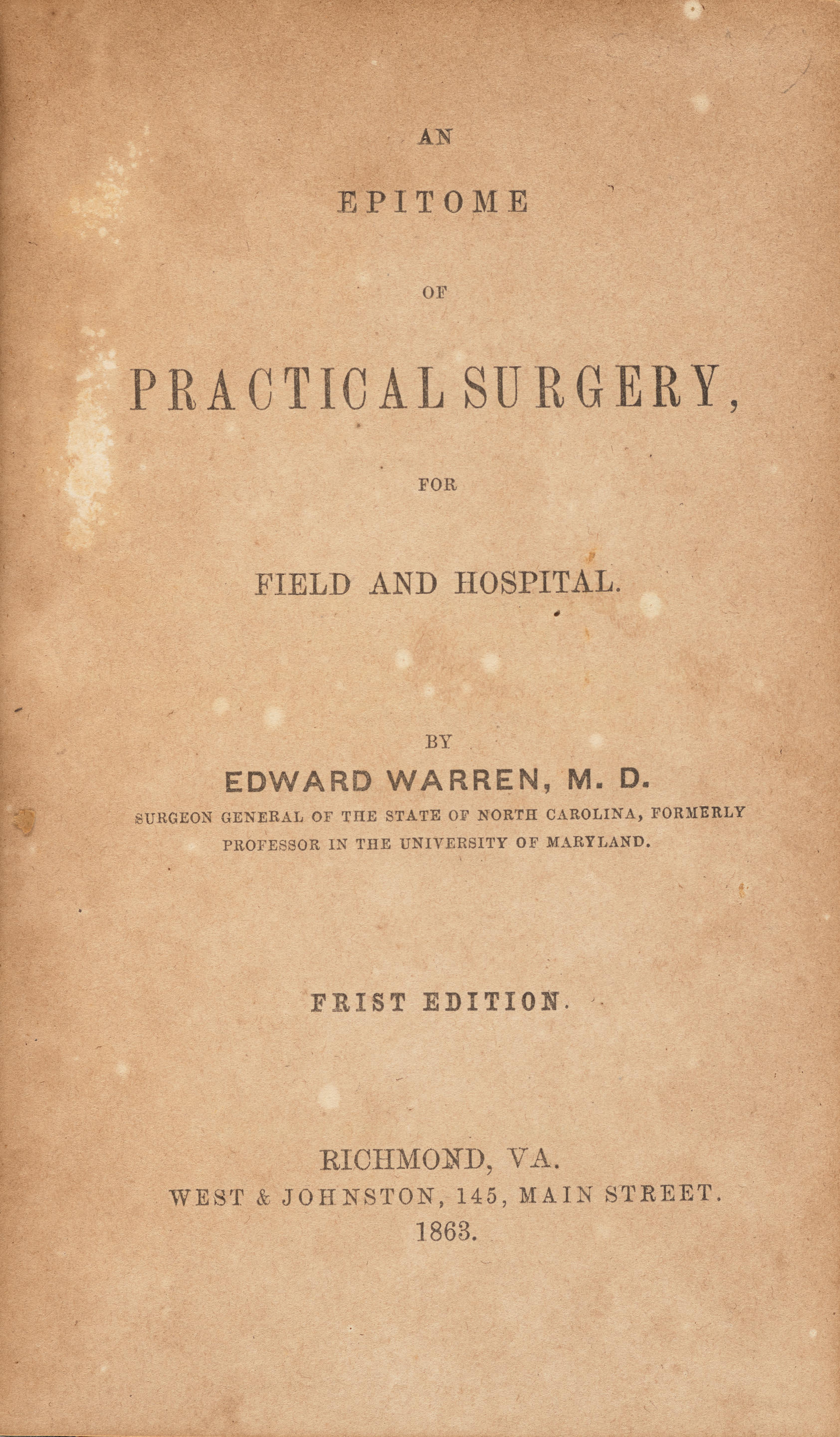 Appraisal: WARREN EDWARD - An Epitome of Practical Surgery for Field