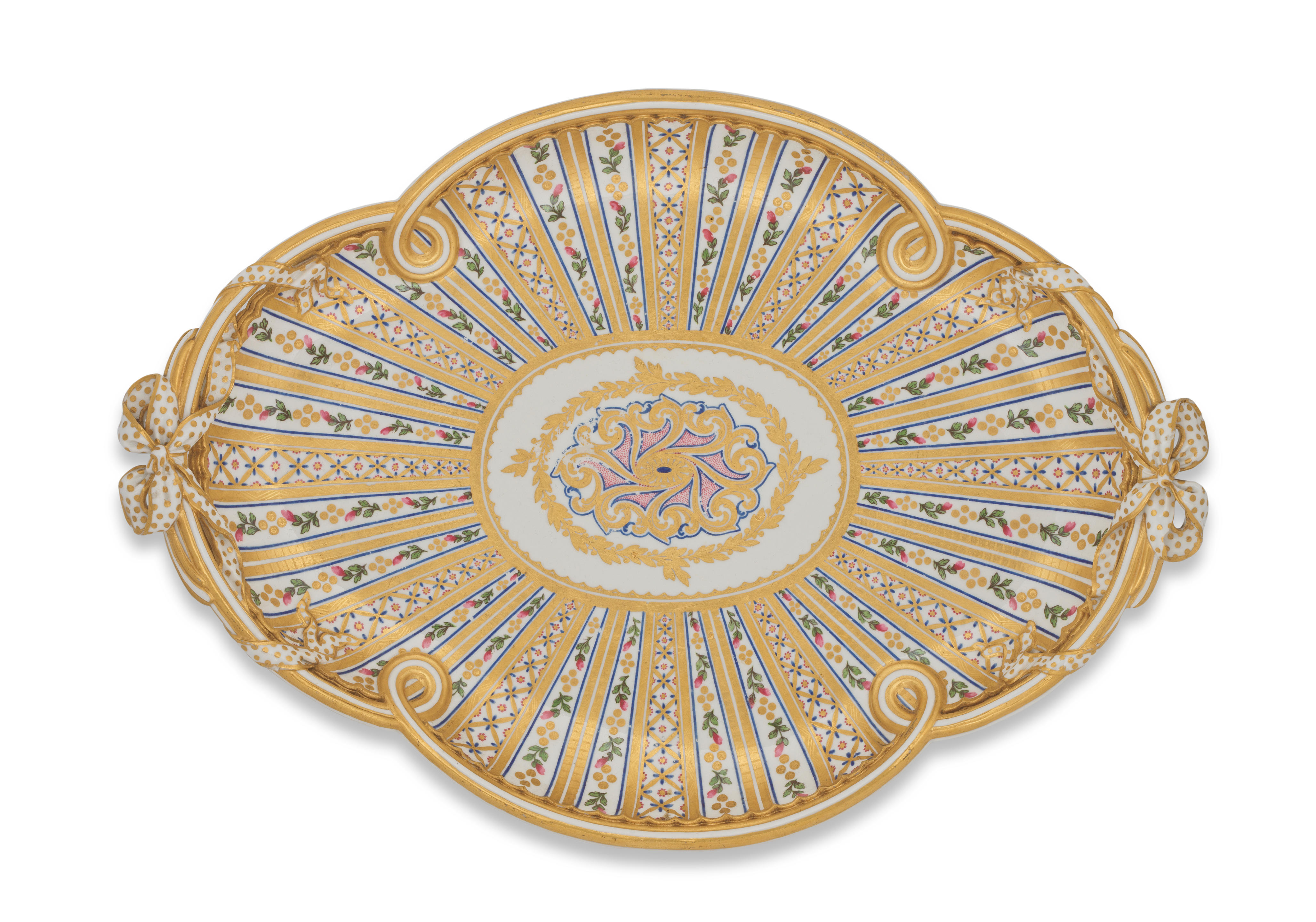 Appraisal: A S VRES HARD-PASTE OVAL TRAY CIRCA - Of quatrelobe