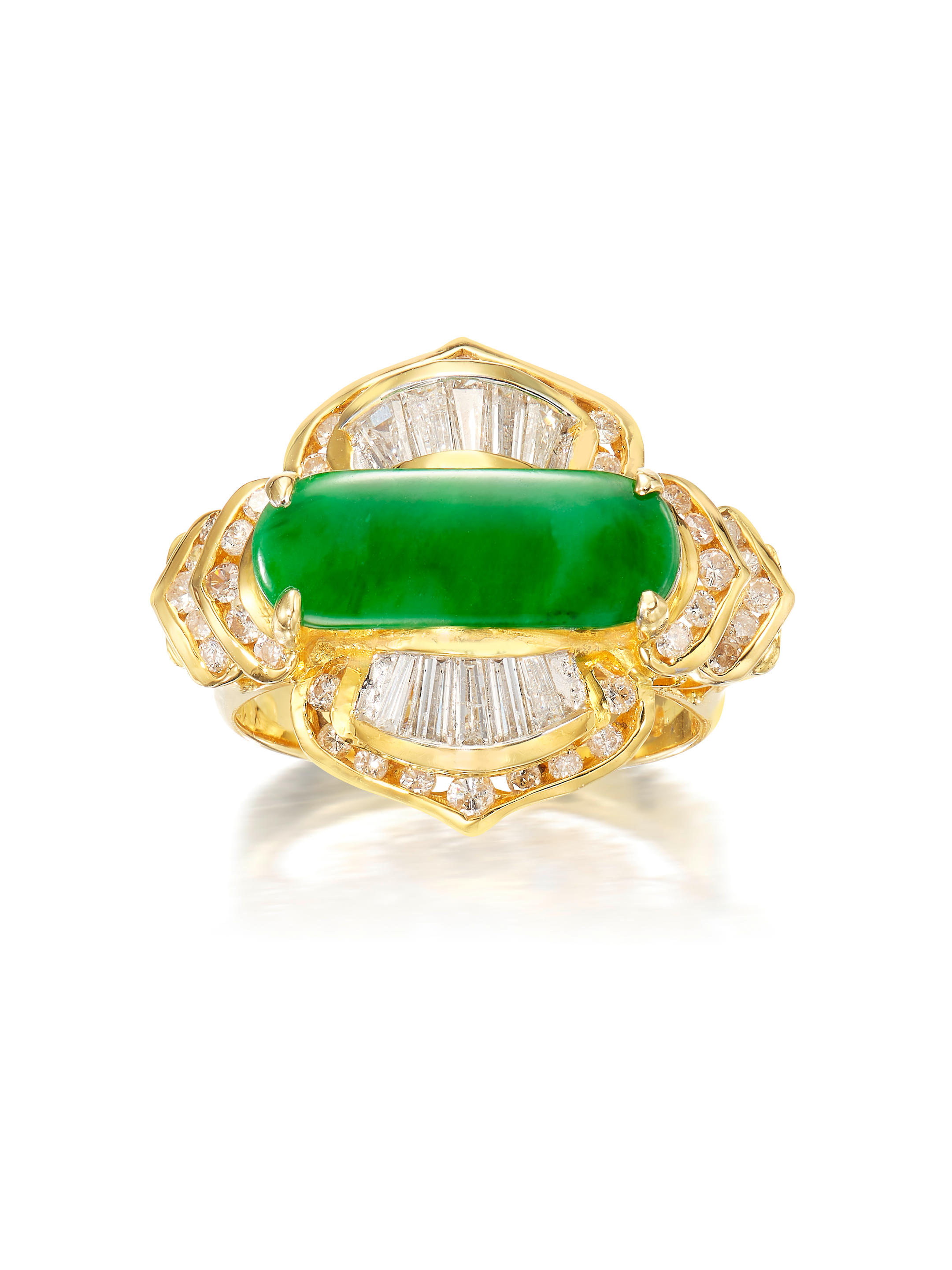 Appraisal: JADEITE AND DIAMOND RING The translucent jadeite saddle top of