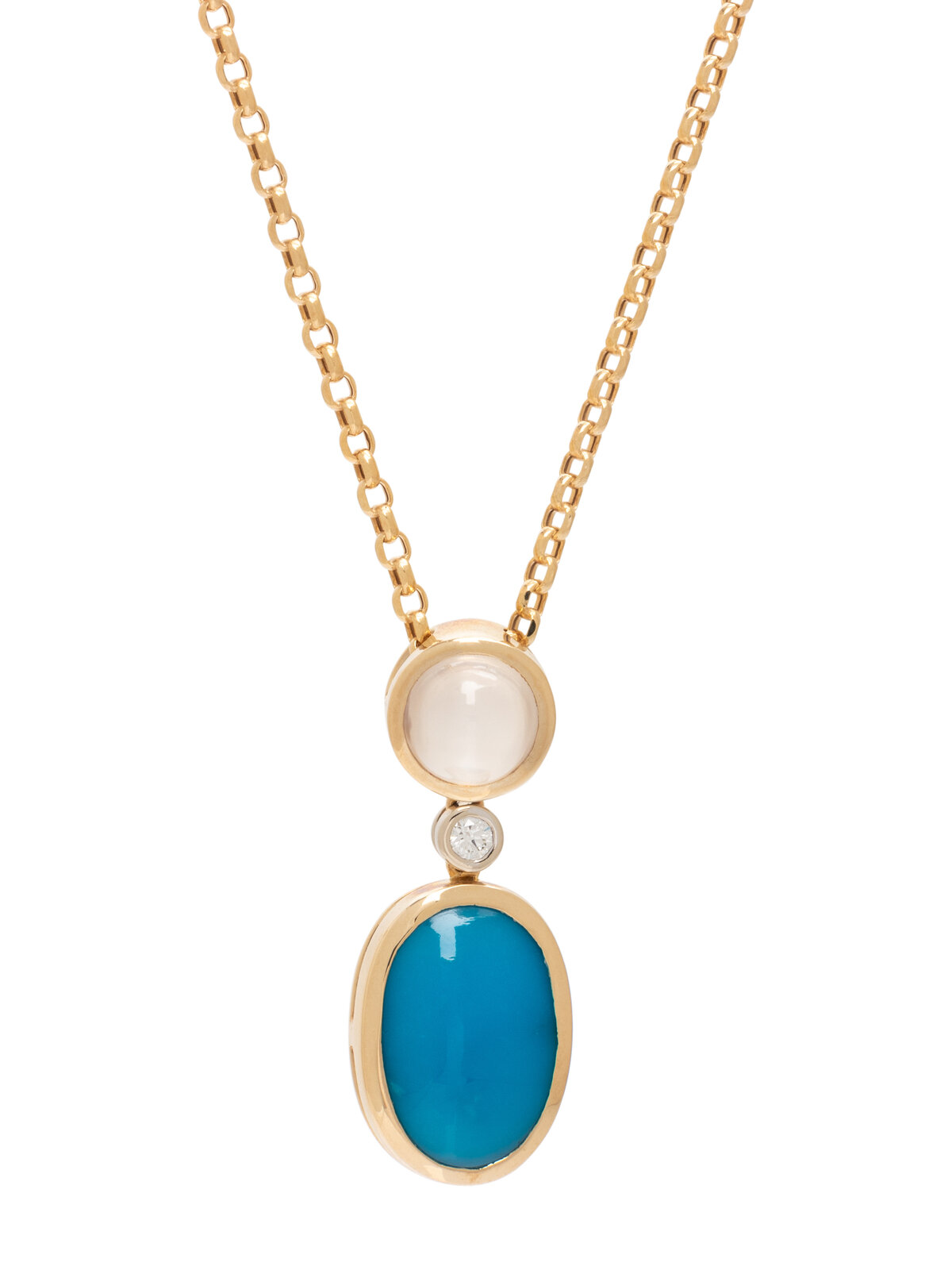 Appraisal: TURQUOISE MOONSTONE AND DIAMOND PENDANT NECKLACE Consisting of a cable