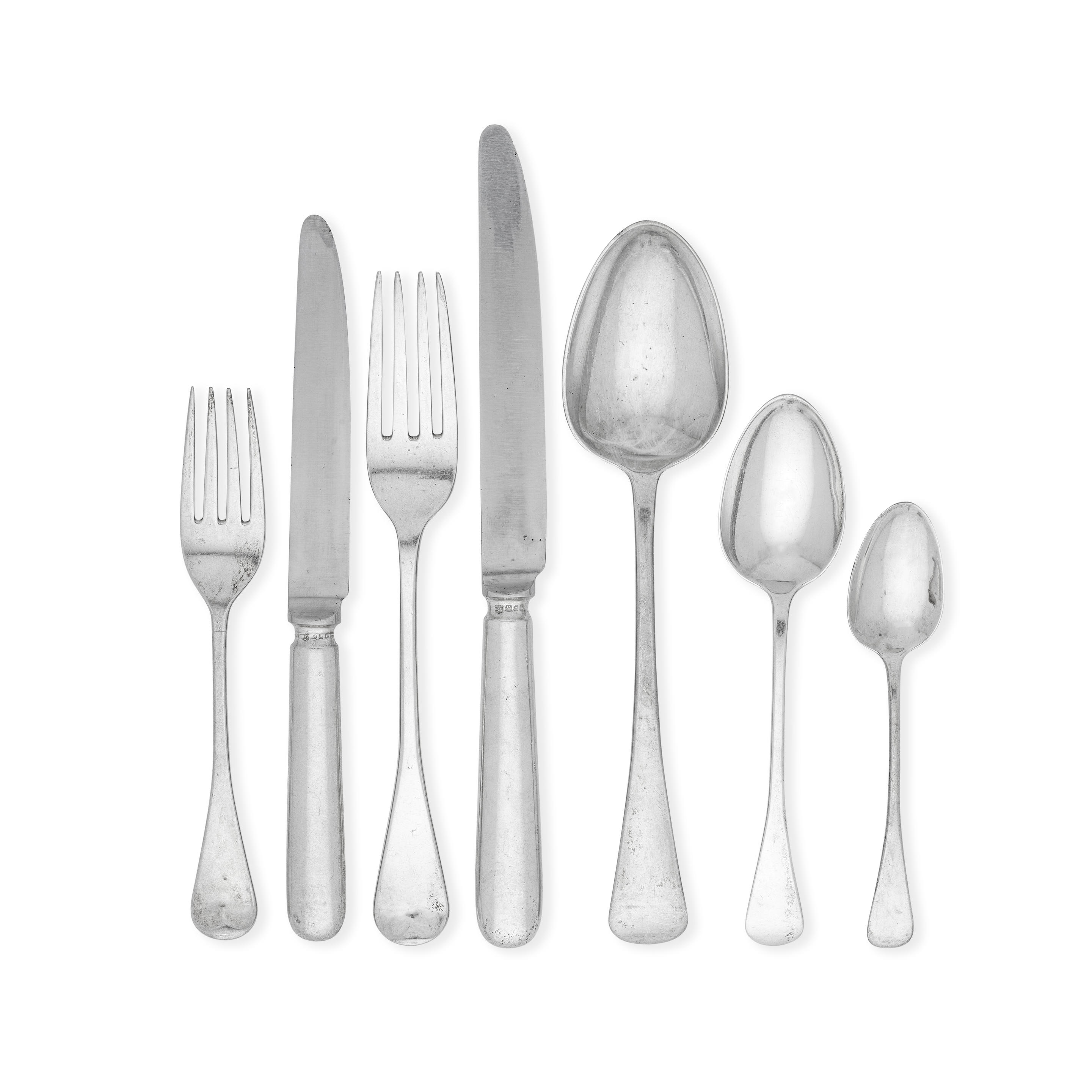 Appraisal: A COLLECTED OLD ENGLISH PATTERN ANTIQUE SILVER FLATWARE SERVICE TOGETHER